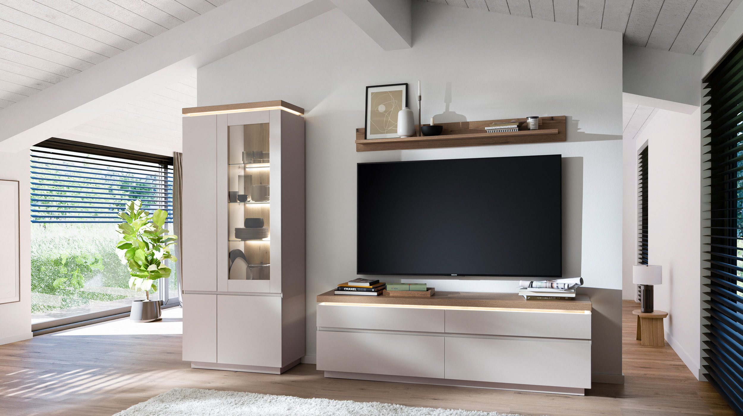 Wohnwand Evoke Eiche 278 cm - LED-Beleuchtung - REMOLINO 