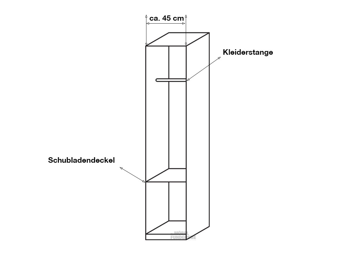 Kleiderschrank weiß hochglanz - rauch - 47 cm - CELLE