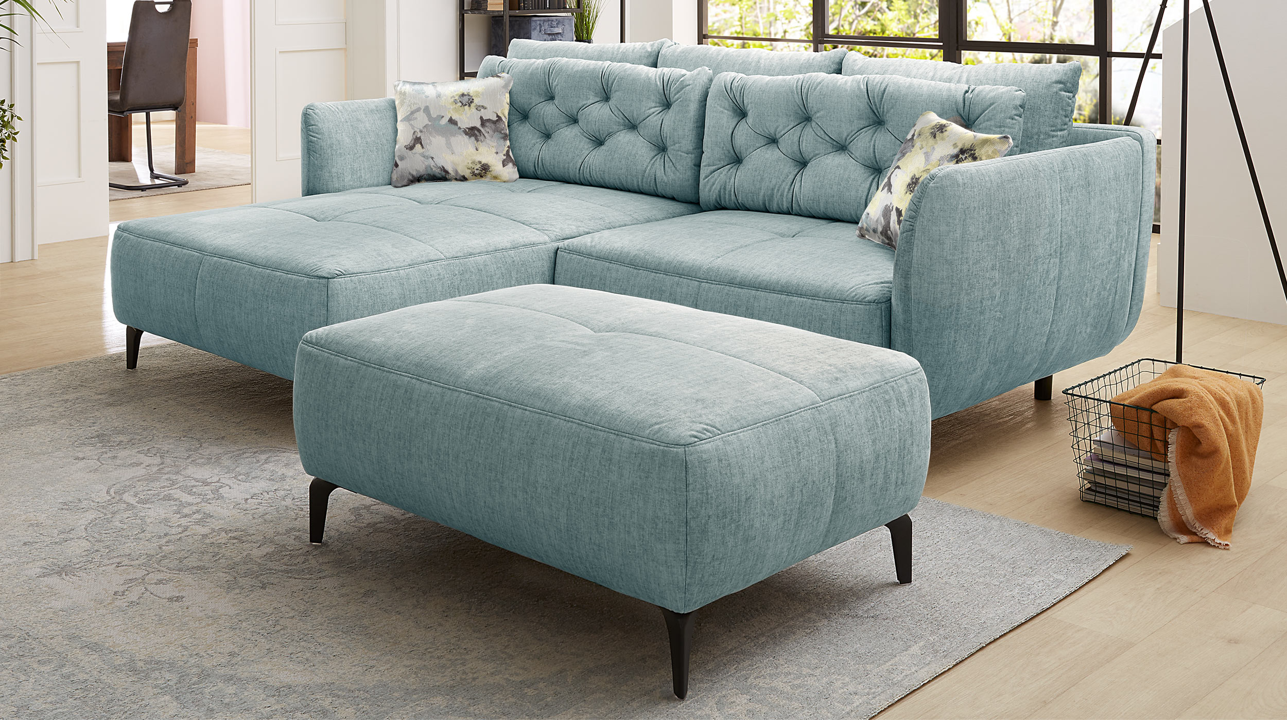 Ecksofa Veloursbezug blau 251 x 186 cm - SALO