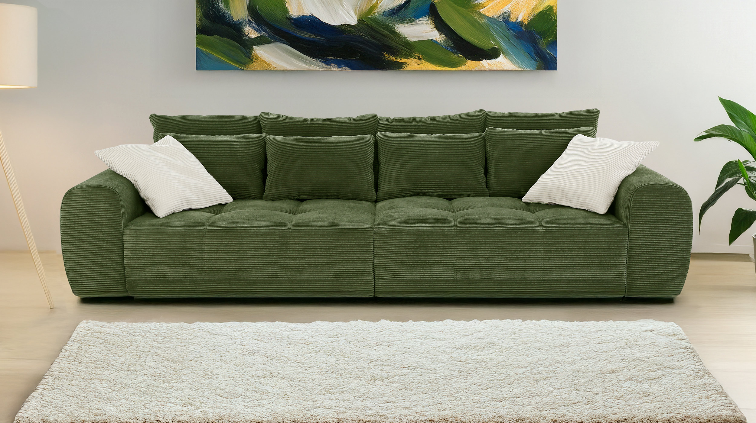Big Sofa Cord grün - 308 cm - Federkern - JANNI