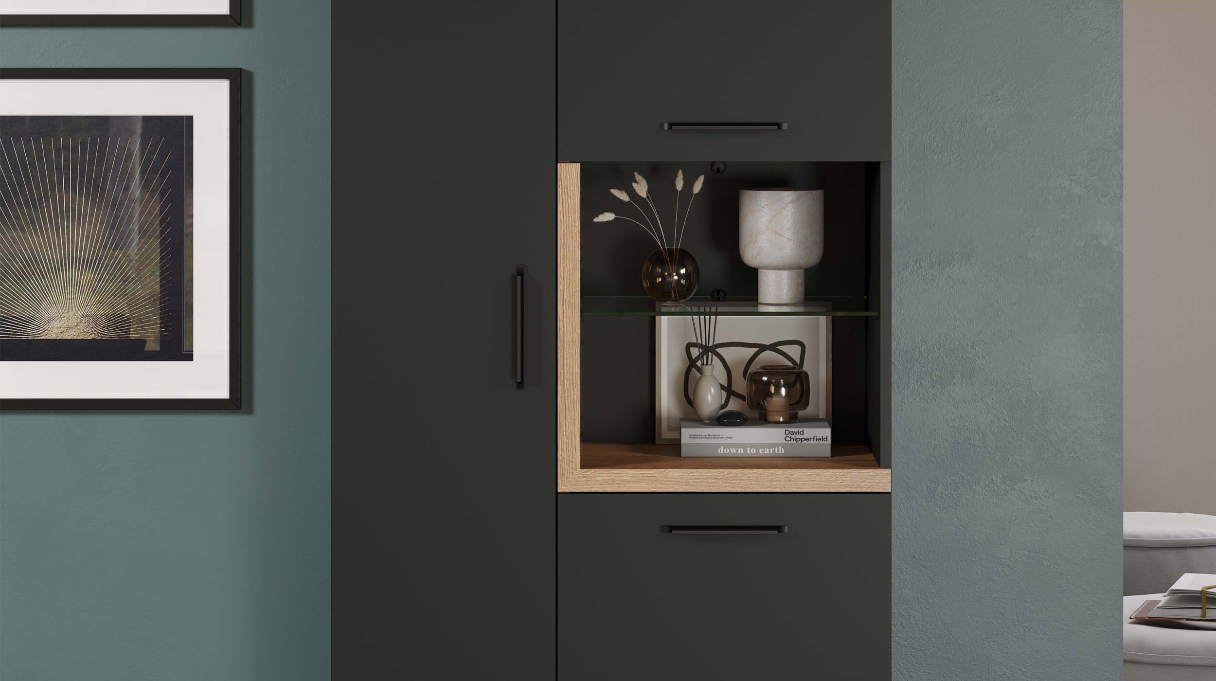 Vitrine anthrazit Coast Evoke Eiche 198 cm - SYNNAX