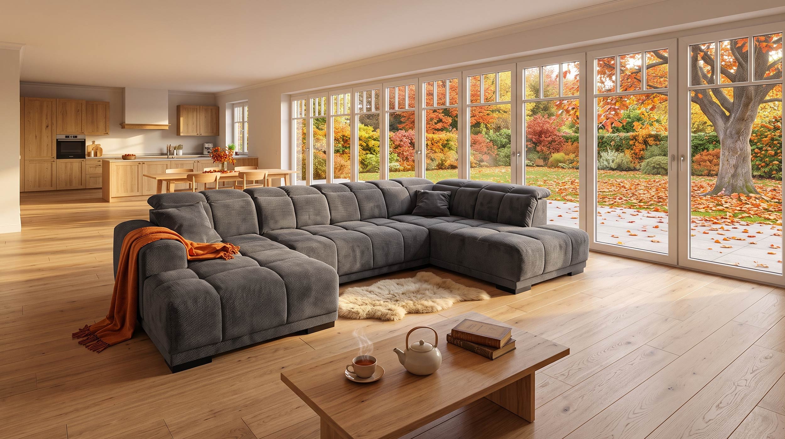 Wohnlandschaft grau elektrisch ausfahrbar 355 cm - TABOS