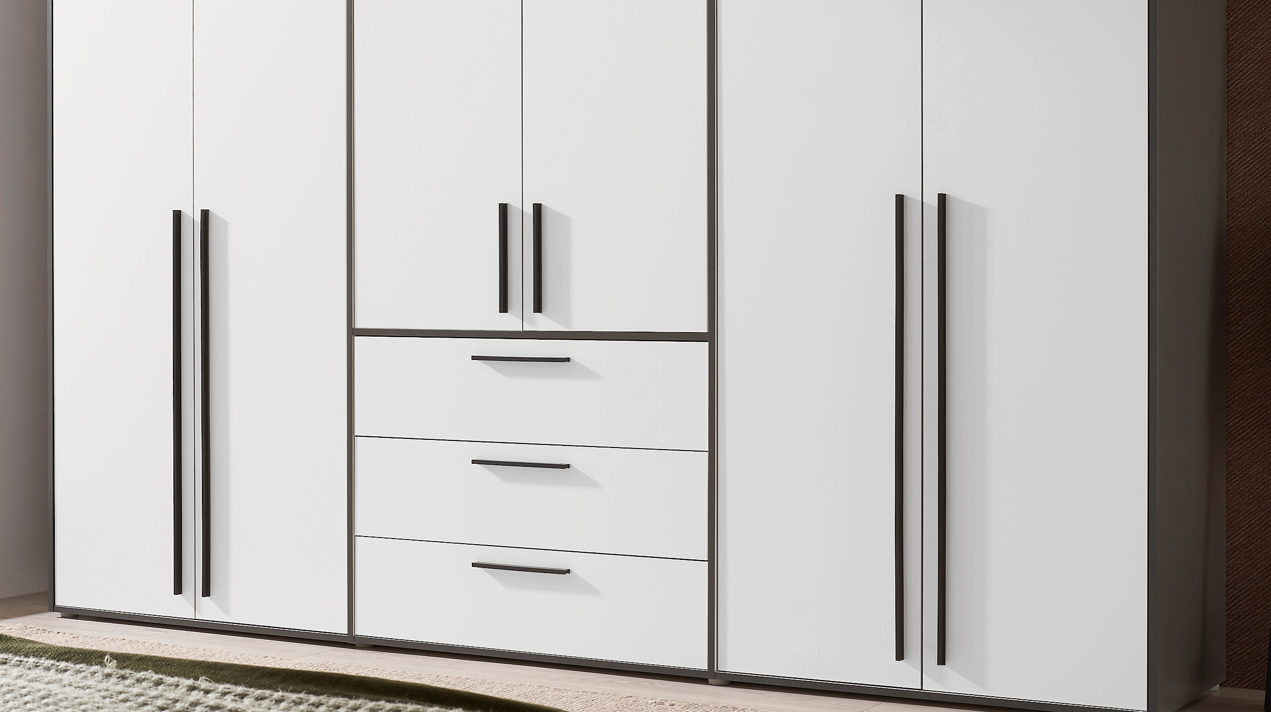 Kleiderschrank mit Schubladen weiß graphit 270 cm 6-türig - LATTARI 