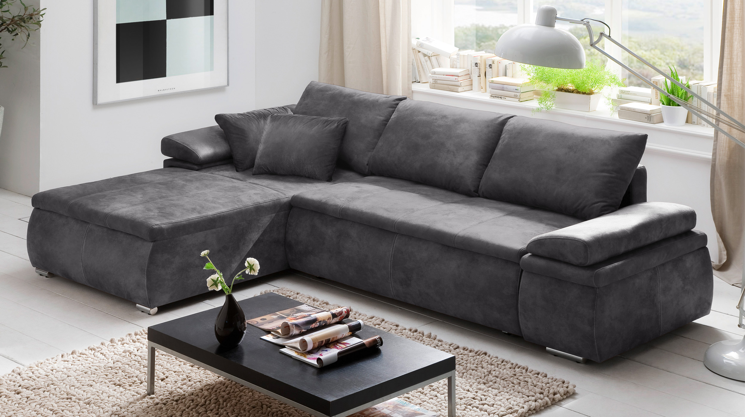 Ecksofa mit Schlaffunktion anthrazit 268 x 180 cm - CELINA