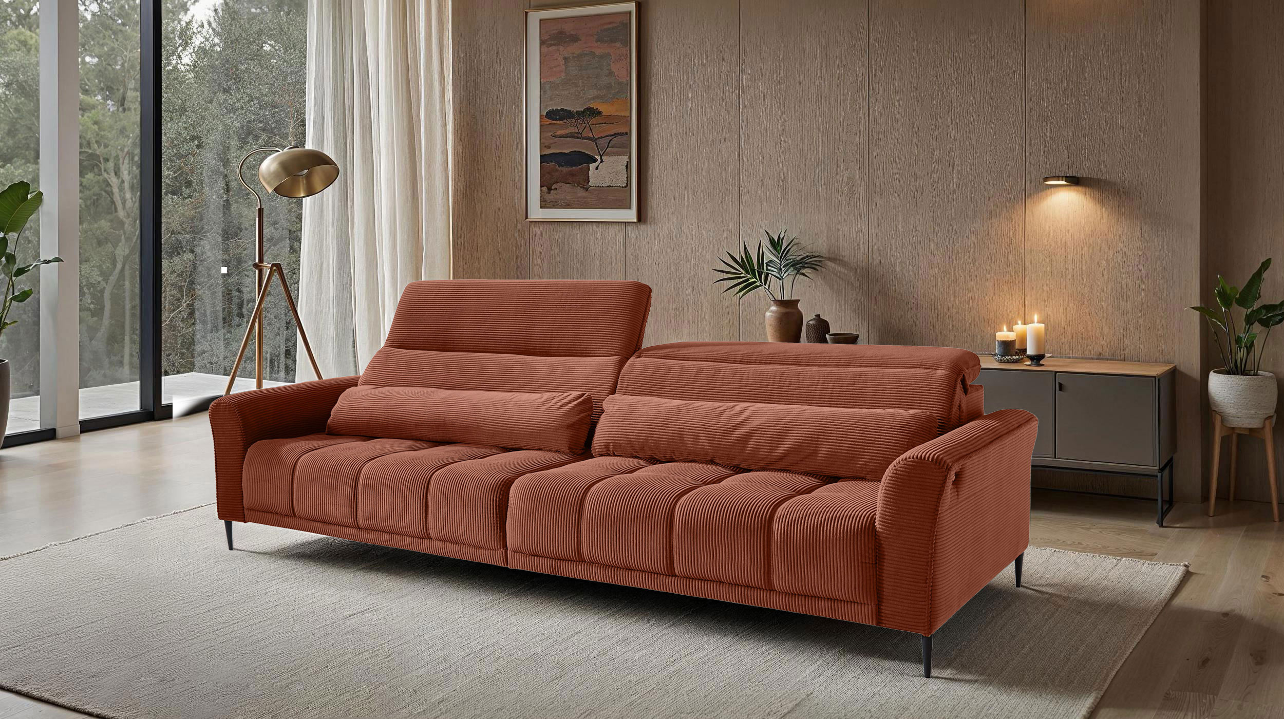 Big Sofa Cord rost elektrisch ausfahrbar 280 cm - LOGAN 