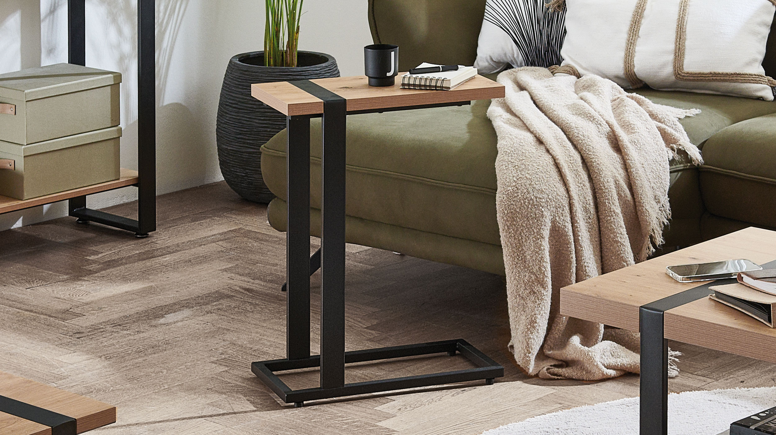 Beistelltisch Eiche schwarz - Metall - rechteckig - Saragossa Beistelltisch Eiche schwarz - Metall - rechteckig - Saragossa