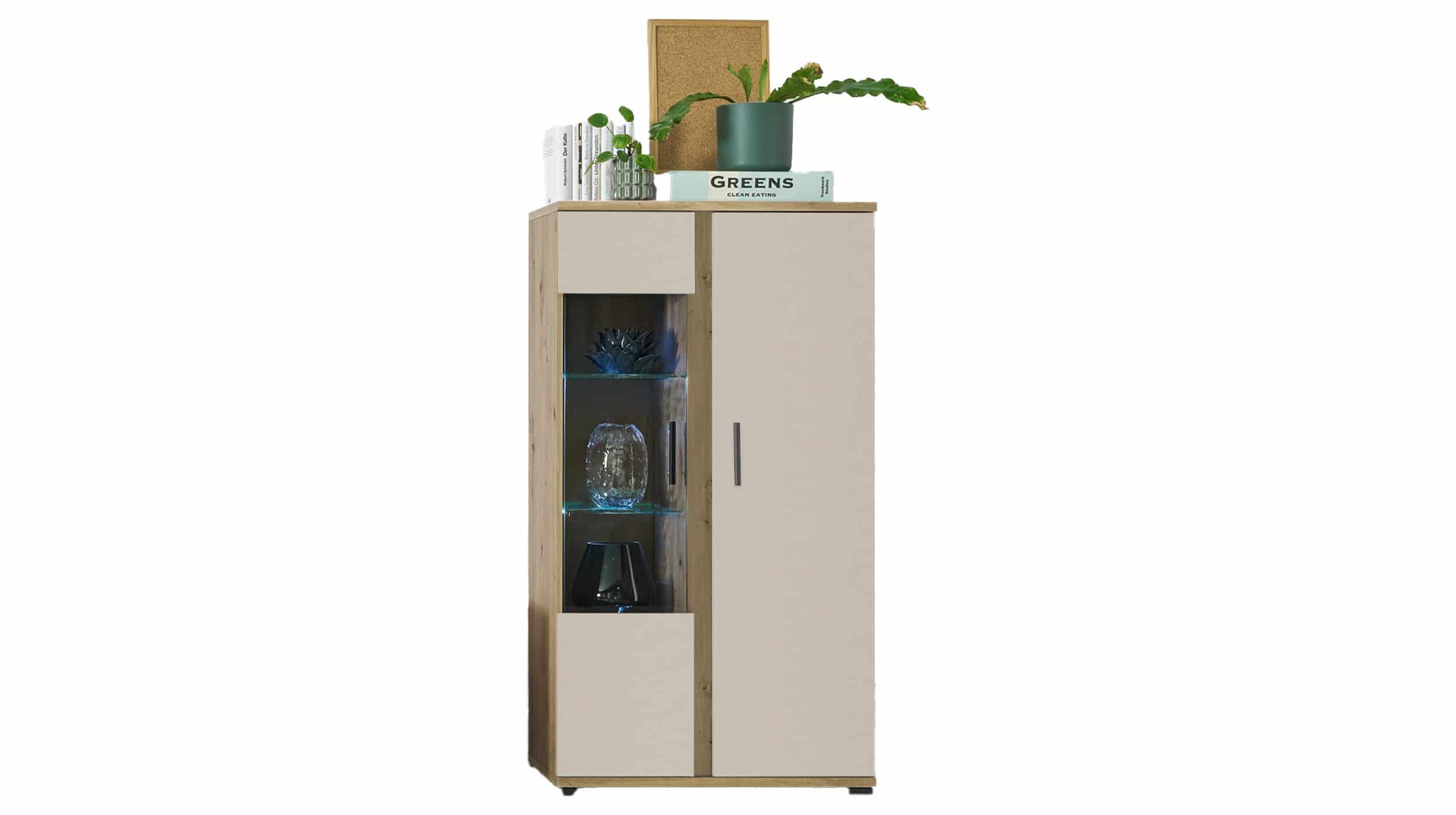 Vitrine mit Glastür beige - Artisan Eiche 75 cm - KANADA