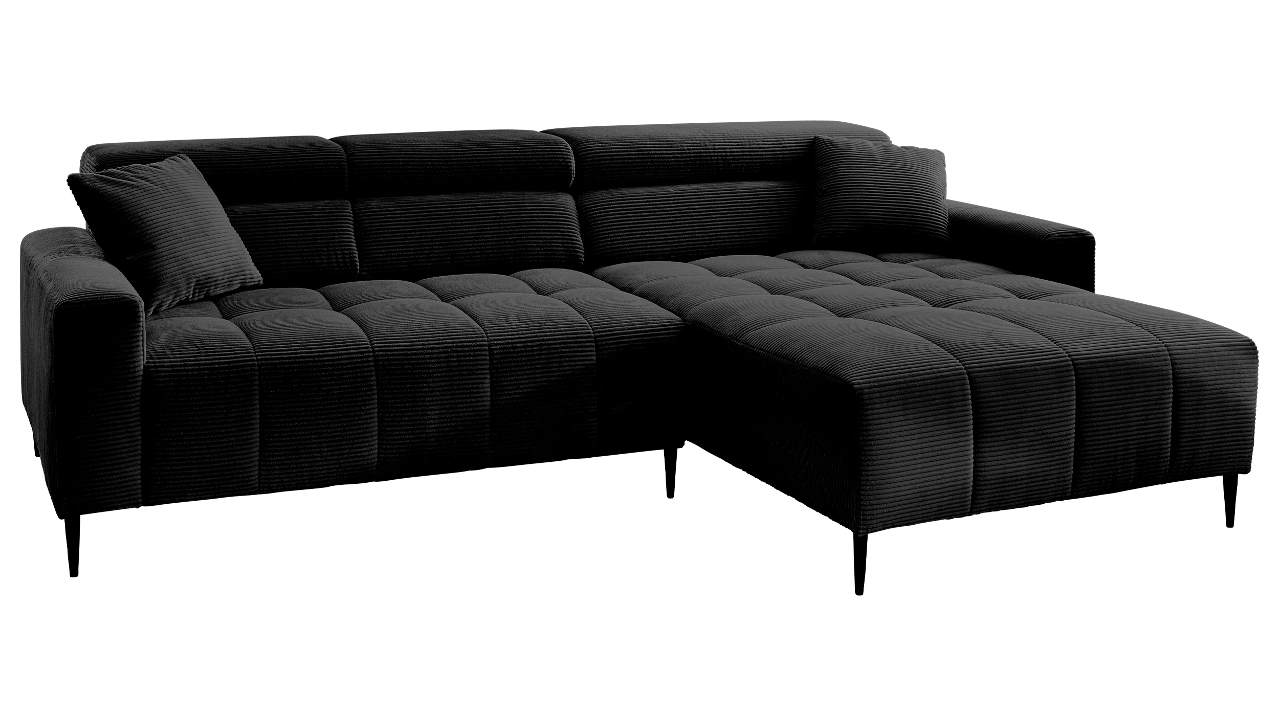 Ecksofa Cord schwarz ausziehbar - Sitztiefenverstellung 256 cm - OT rechts - SIMPLE Ecksofa Cord schwarz ausziehbar - Sitztiefenverstellung 256 cm - OT rechts - SIMPLE