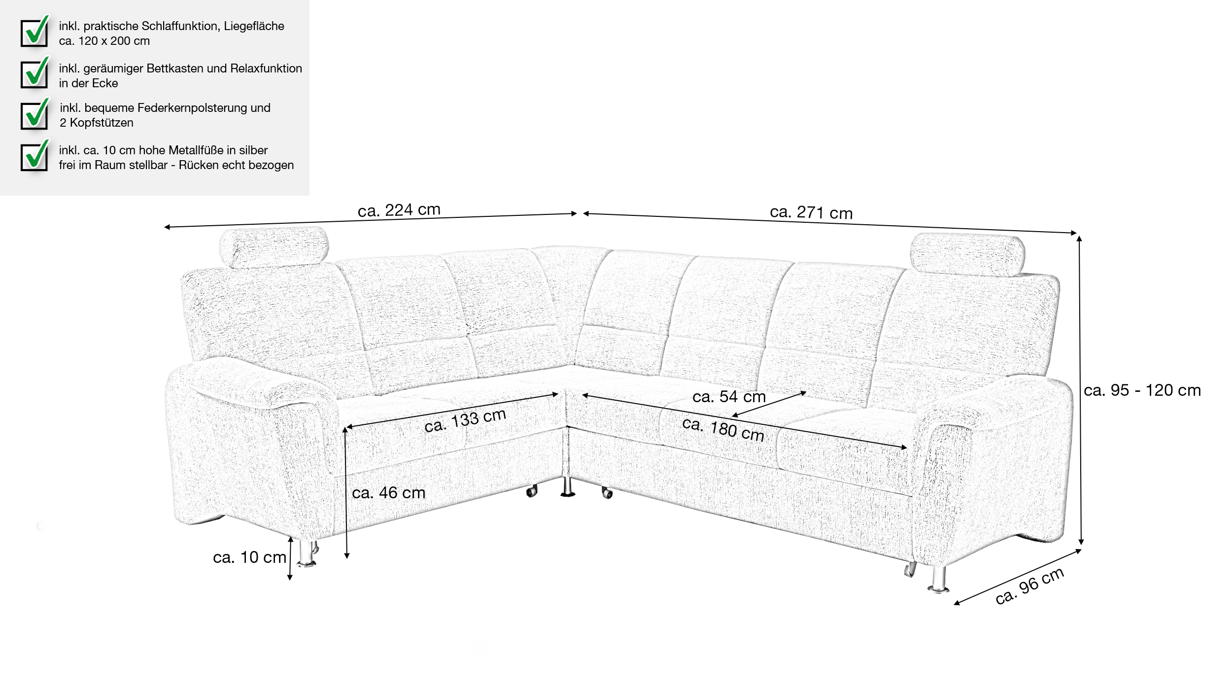 Ecksofa braun Schlaffunktion Bettkasten 271 x 224 cm - VELARO