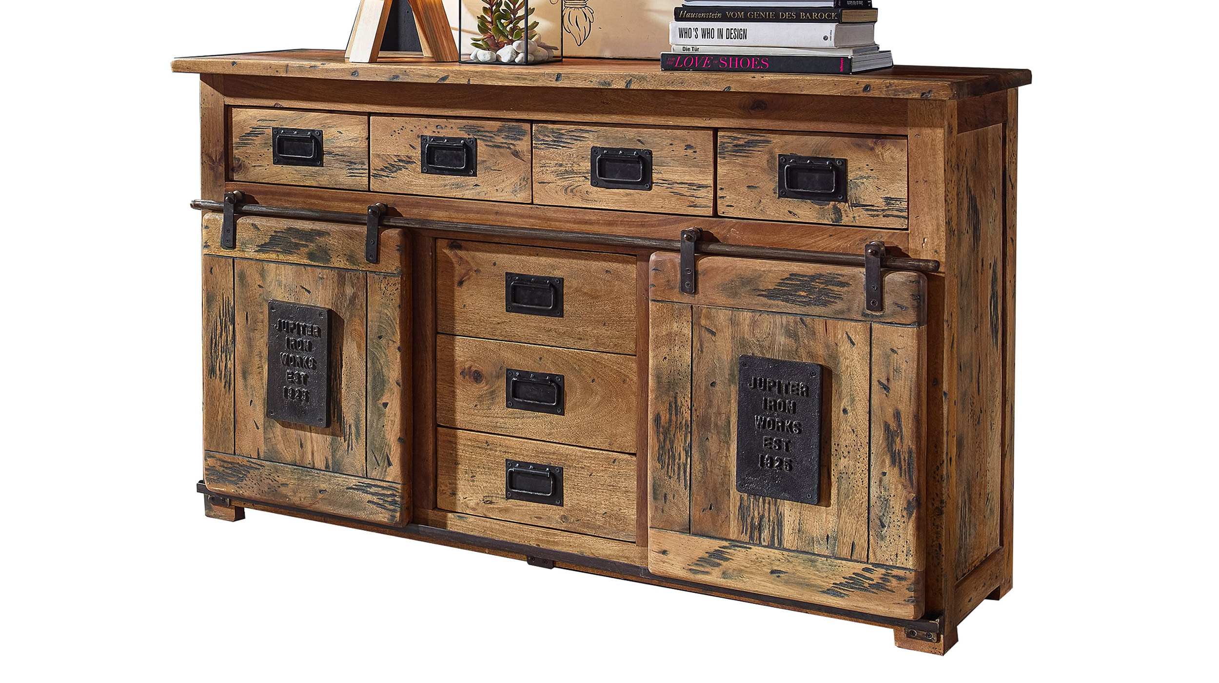 Sideboard mit 2 Rolltüren Mango massiv 150 cm - montiert - EMANUEL