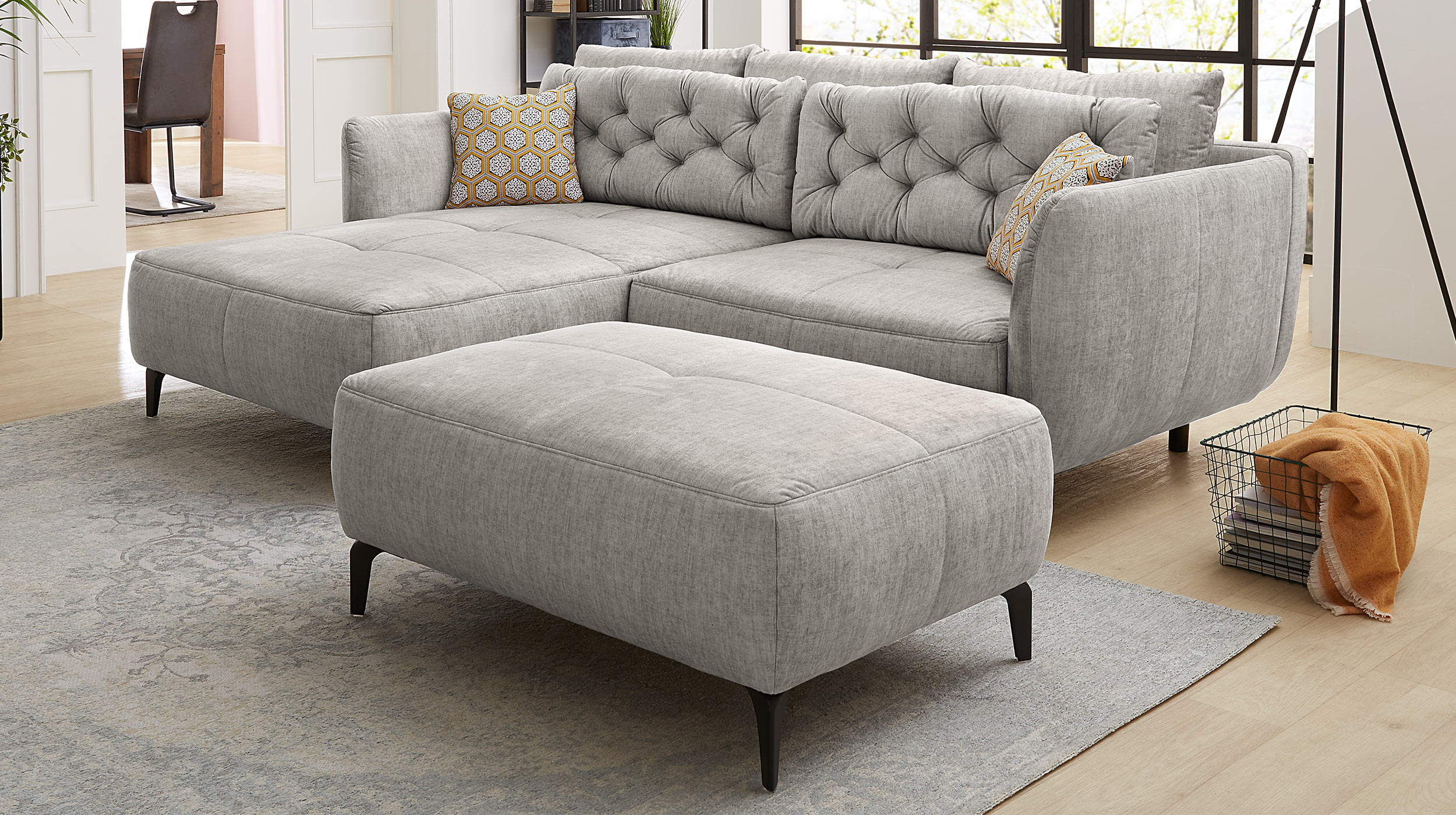 Hocker Sitzhocker 79 x 111 cm Veloursbezug hellgrau - SALO