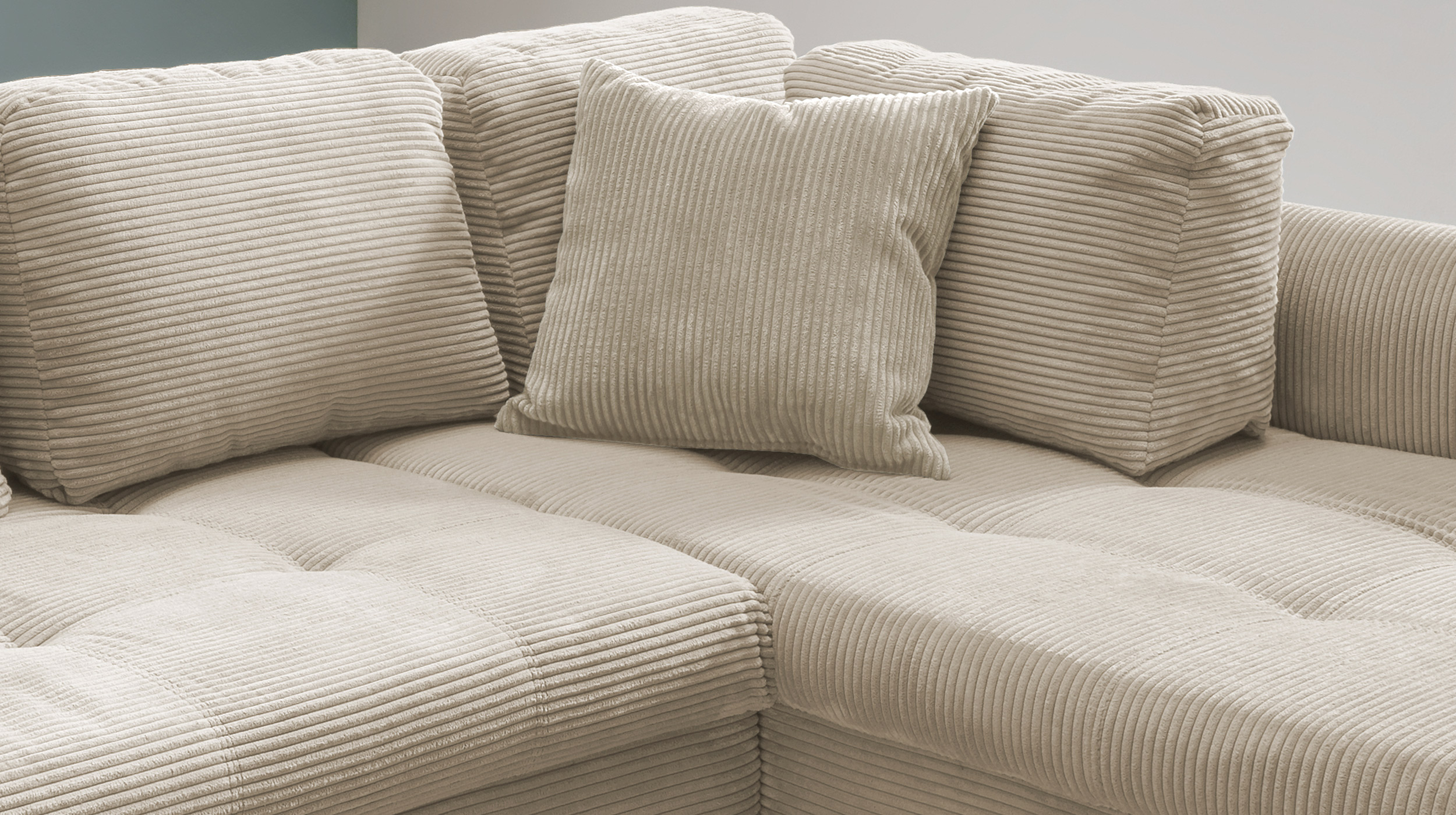 Ecksofa Cord beige Schlaffunktion Bettkasten 250 x 190 cm - AGIRA