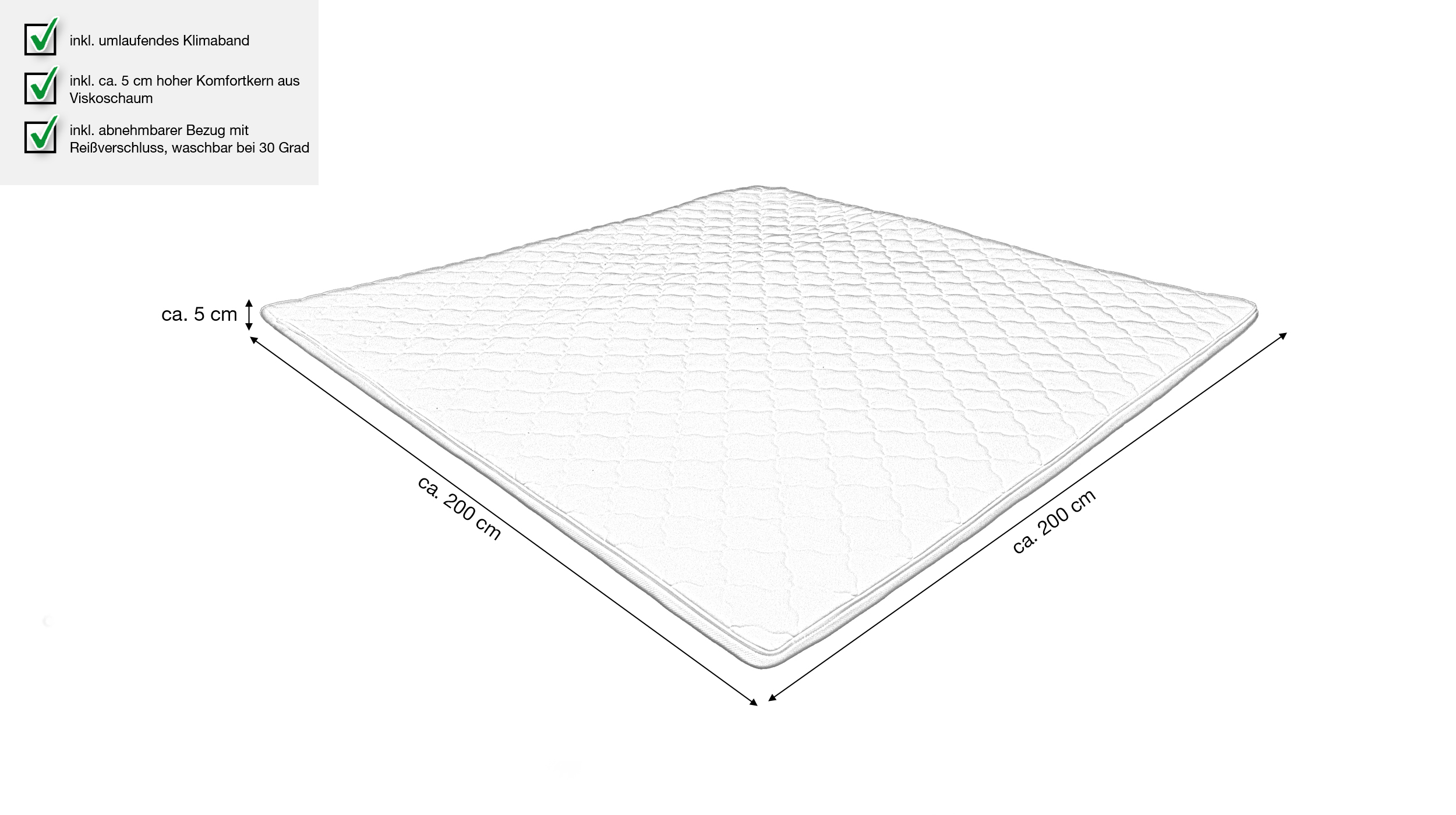 Viskoschaum - Topper 200 x 200 cm Höhe 5 cm - IMOLA