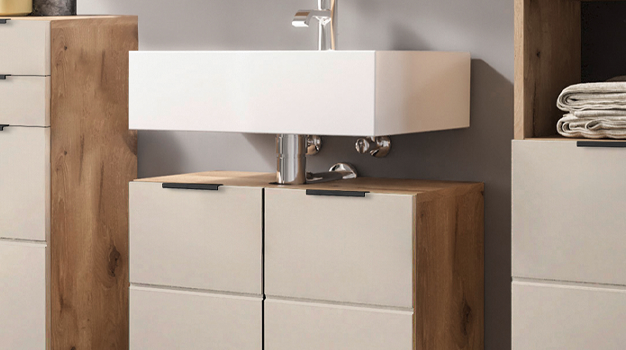 Waschbeckenunterschrank Viking Eiche - beige 60 cm - KRETA