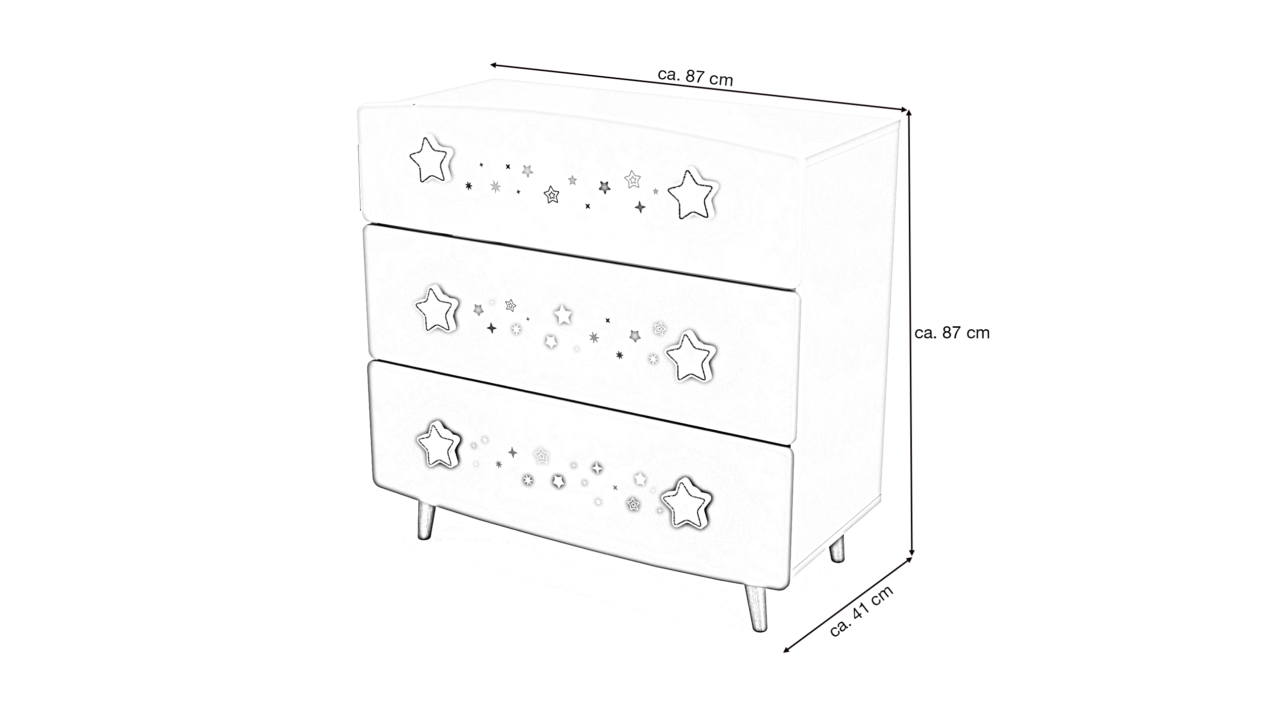 Kommode mit 3 Schubladen weiß - 87 cm - ETOILES