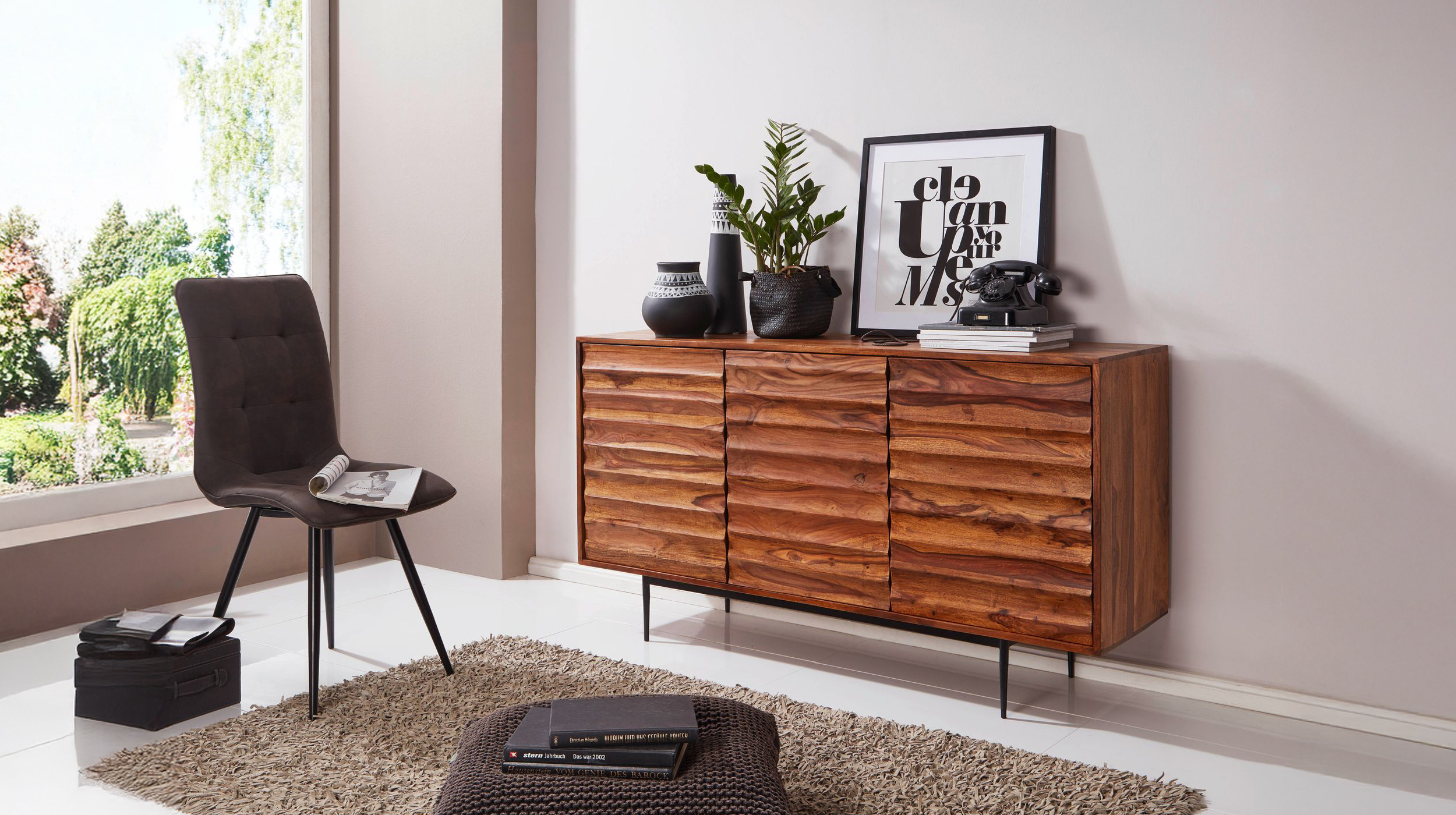 Sideboard Sheesham massiv 150 x 41 cm 3-türig - RISA