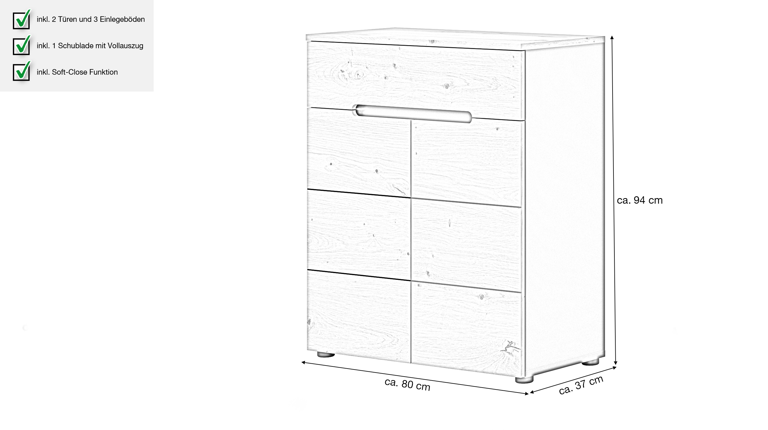 Kommode mit Schublade Artisan Eiche 80 x 37 cm - CANU