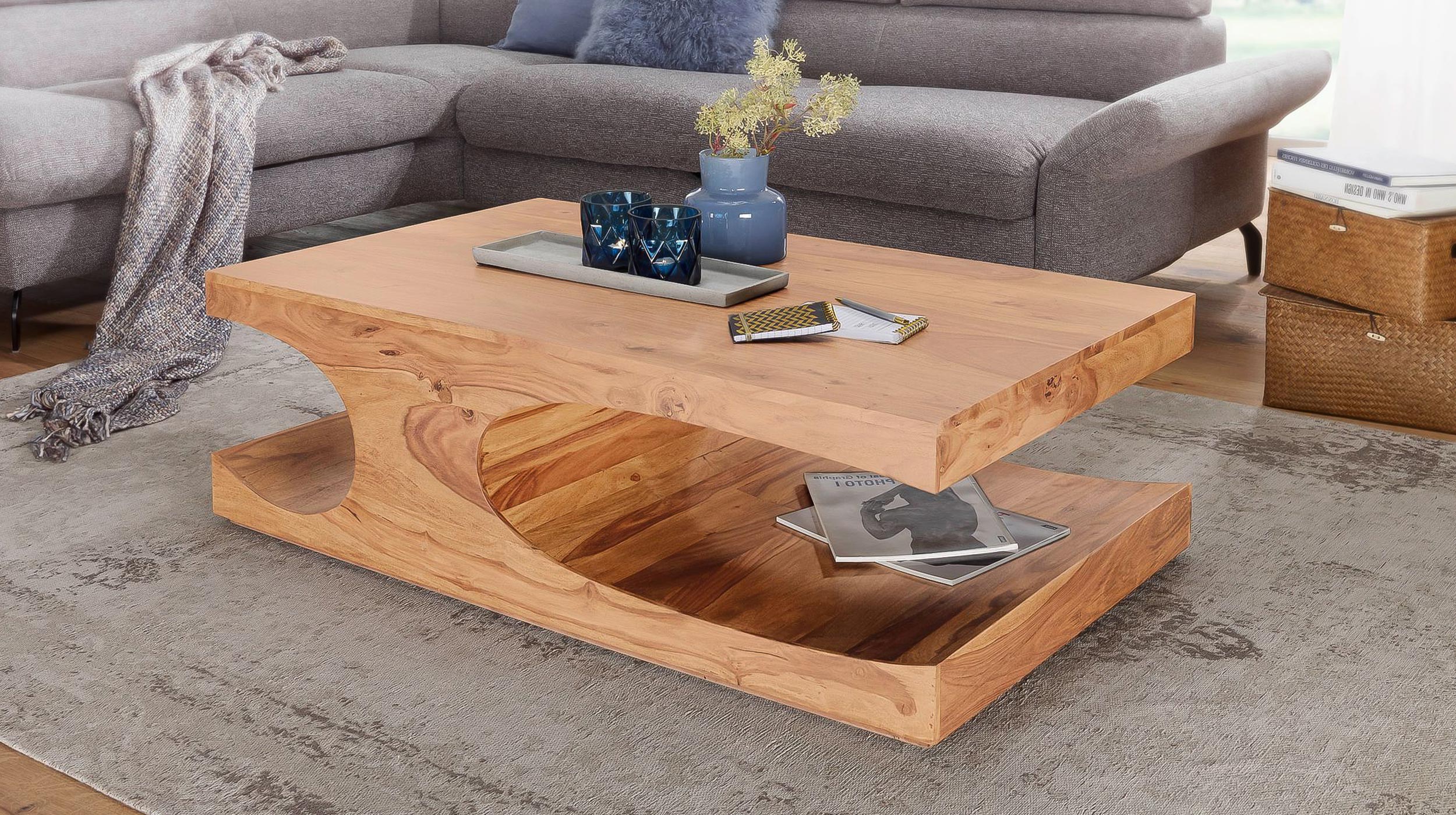 Couchtisch Akazie massiv lackiert 118 x 70 cm - SKARN