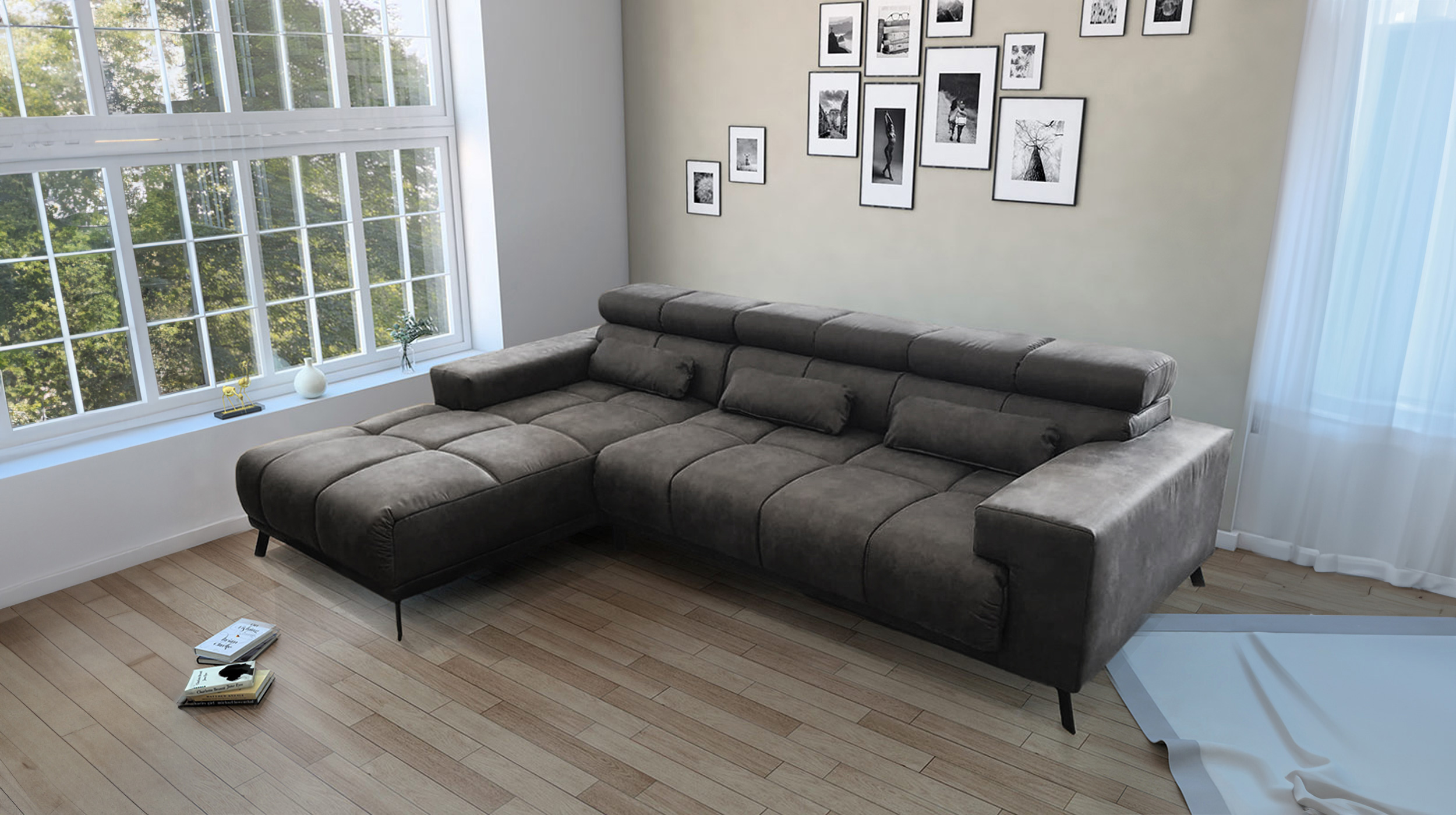 Ecksofa grau-braun ausziehbar - Sitztiefenverstellung 285 cm - SPEED Ecksofa grau-braun ausziehbar - Sitztiefenverstellung 285 cm - SPEED