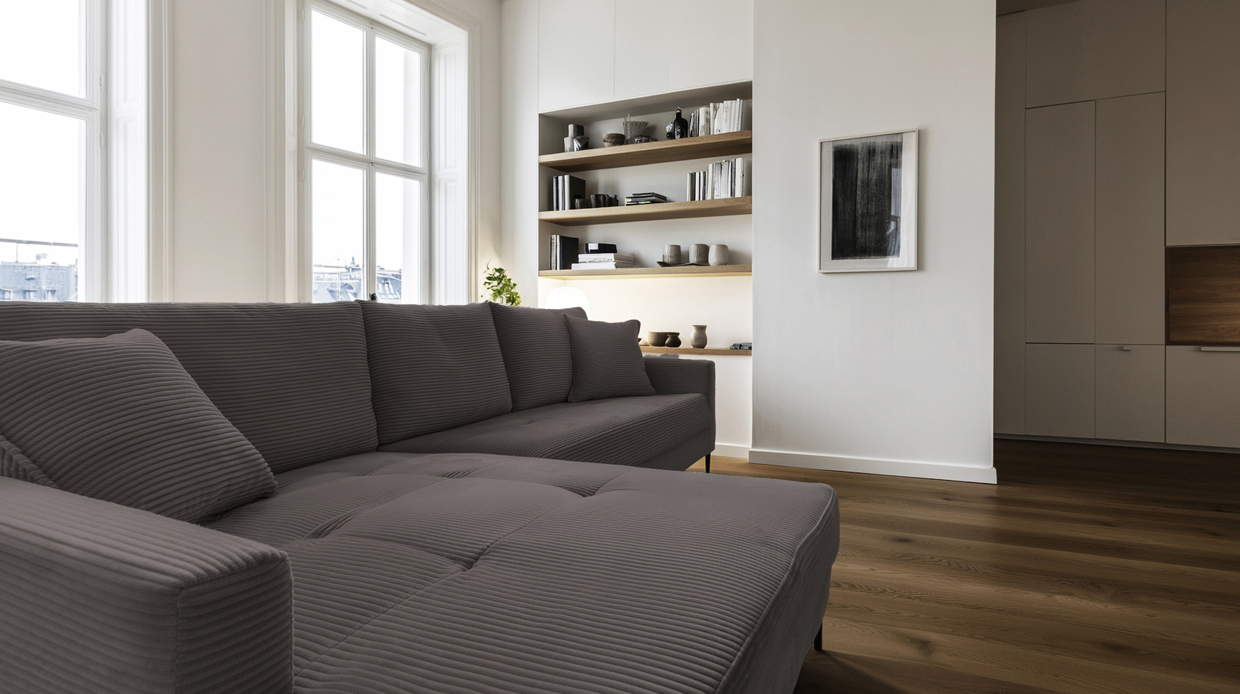 Ecksofa Cord grau 276 x 173 cm - OT links - SUMMER