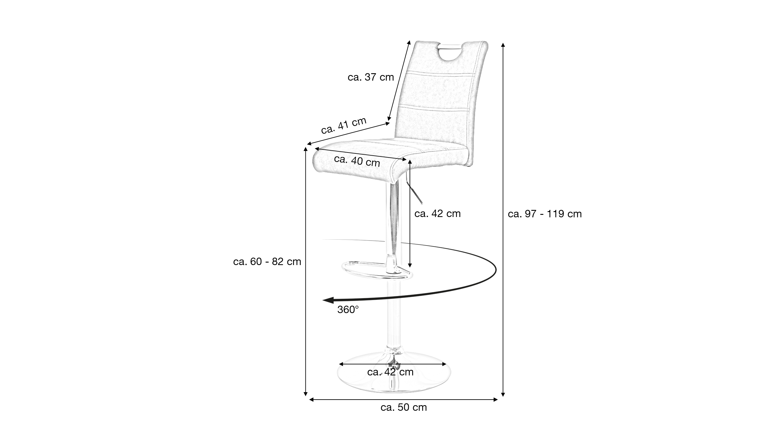 Barhocker Vintage anthrazit höhenverstellbar chromfarbig - MIRANDA