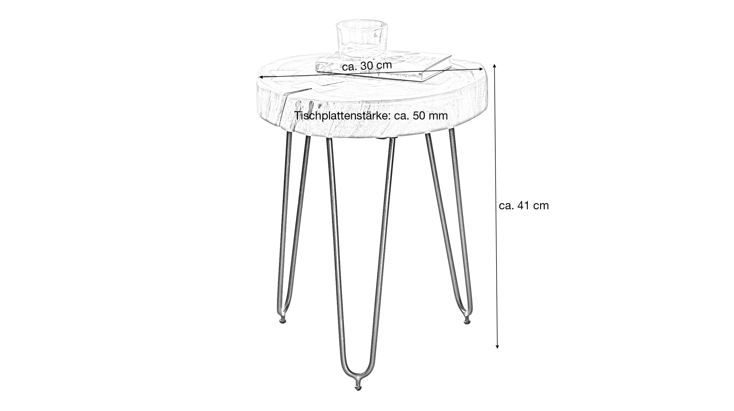 Beistelltisch Akazie lackiert massiv rund 30 x 30 x 41 cm - ACAS 