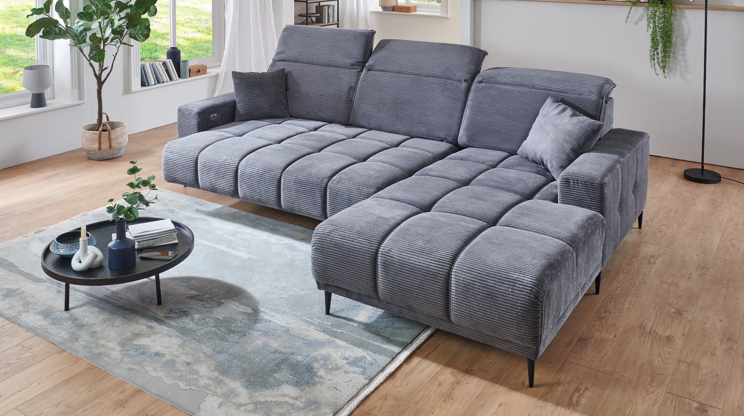 Ecksofa Cord grau 286 x 195 cm - MARISOL