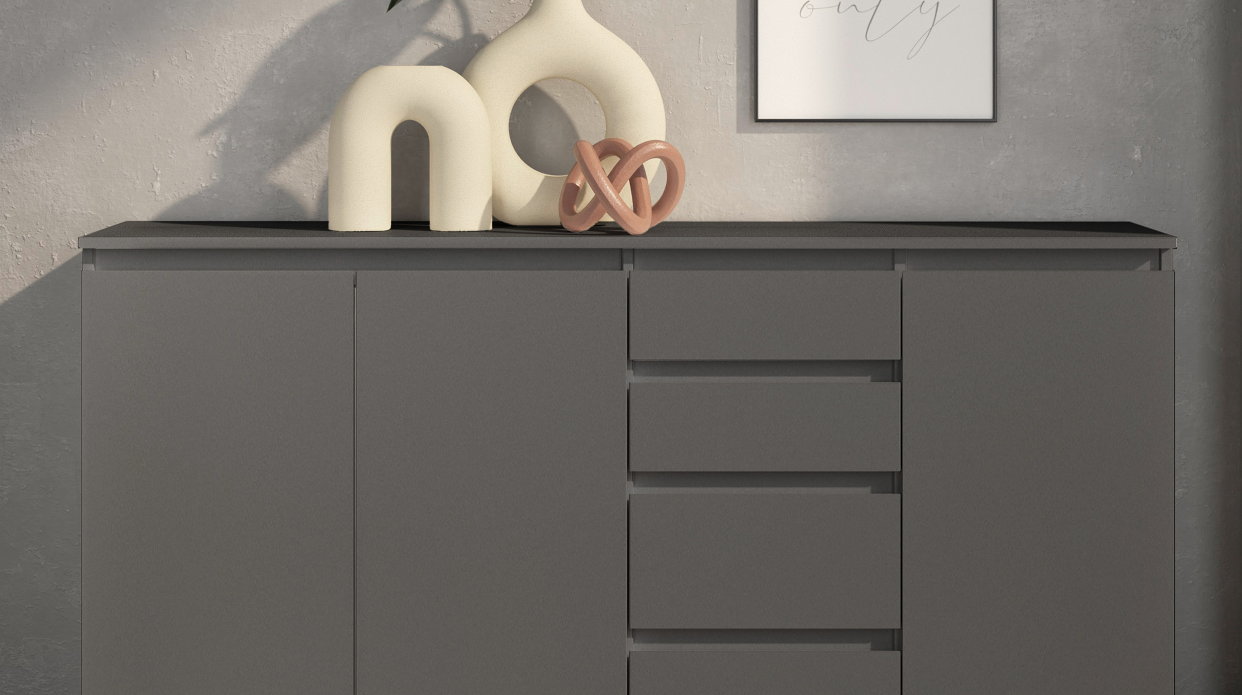 Sideboard mit 4 Schubladen anthrazit 160 cm - 3-türig - BRESTA