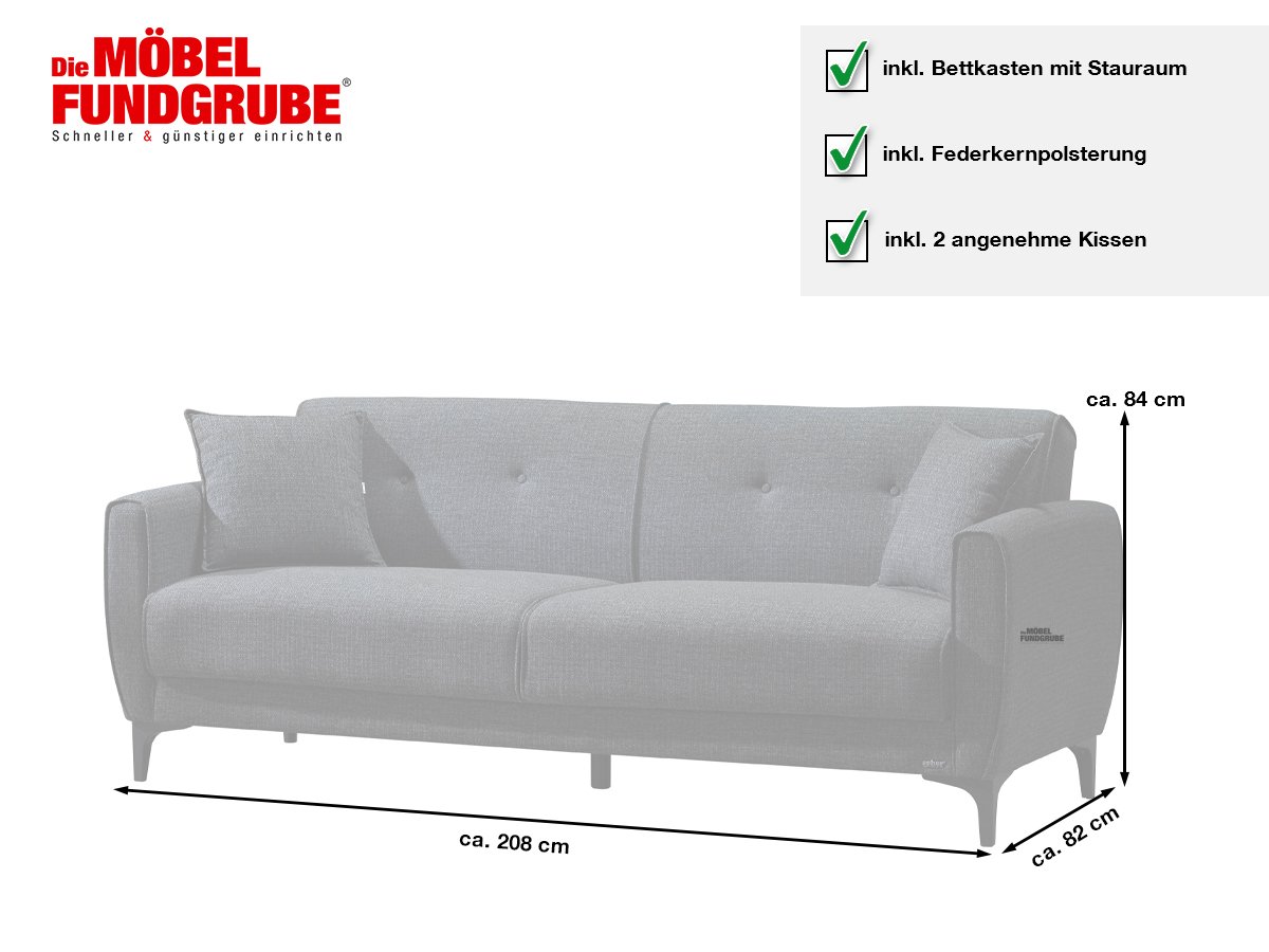 Einzelsofa anthrazit Schlaffunktion ausziehbar 3-Sitzer 208 cm - SAHIN