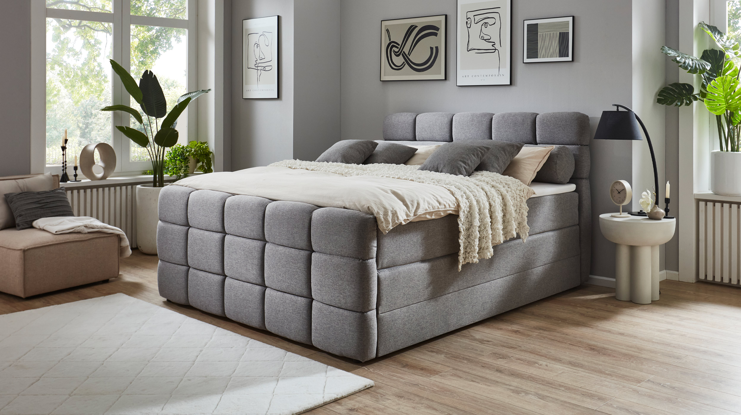Boxspringbett 180 x 200 cm Bettkasten Webstoff grau - CORVIN