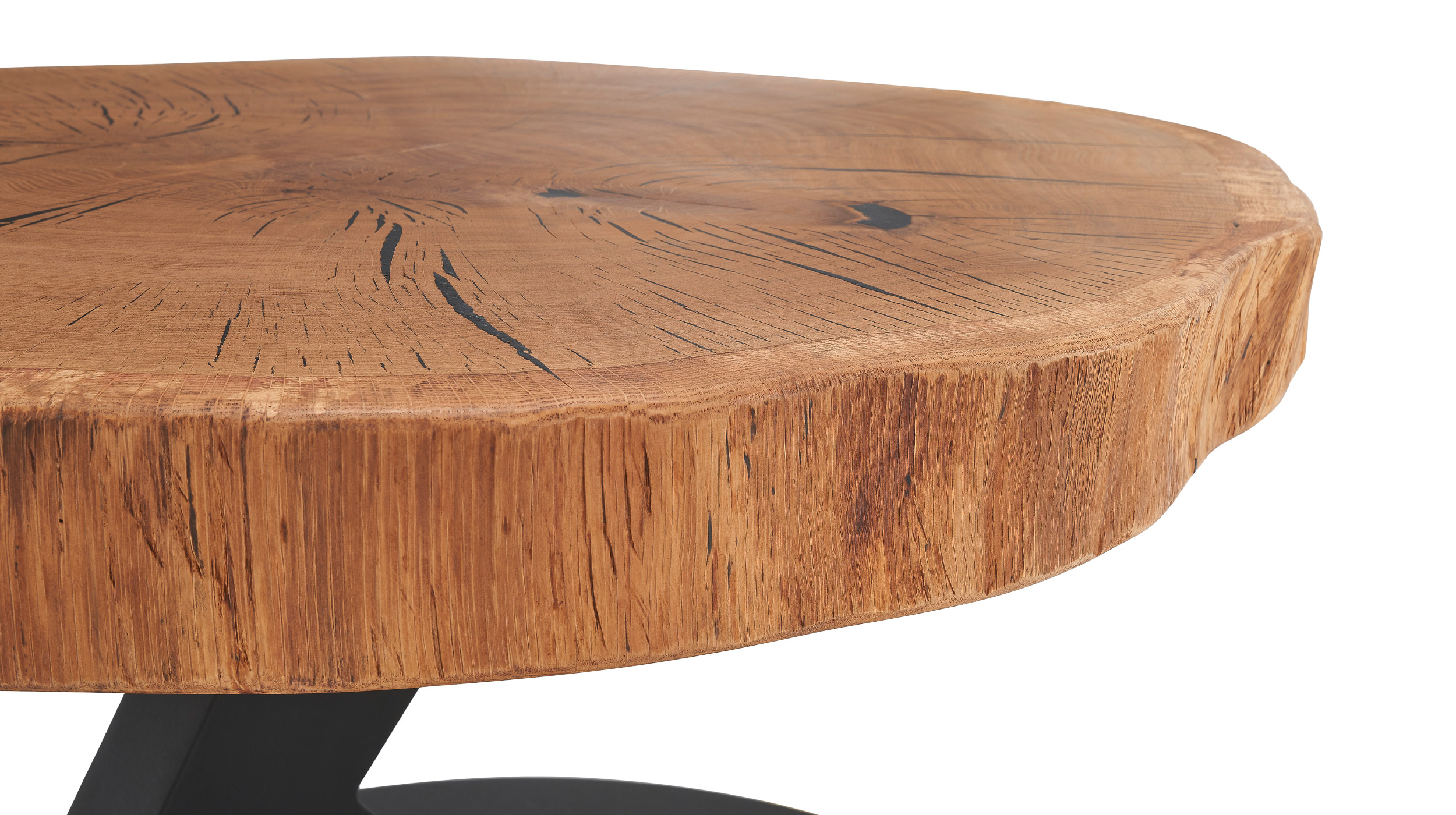 Couchtisch rund Baumscheibe Eiche massiv 75 x 45 cm - BILOXI