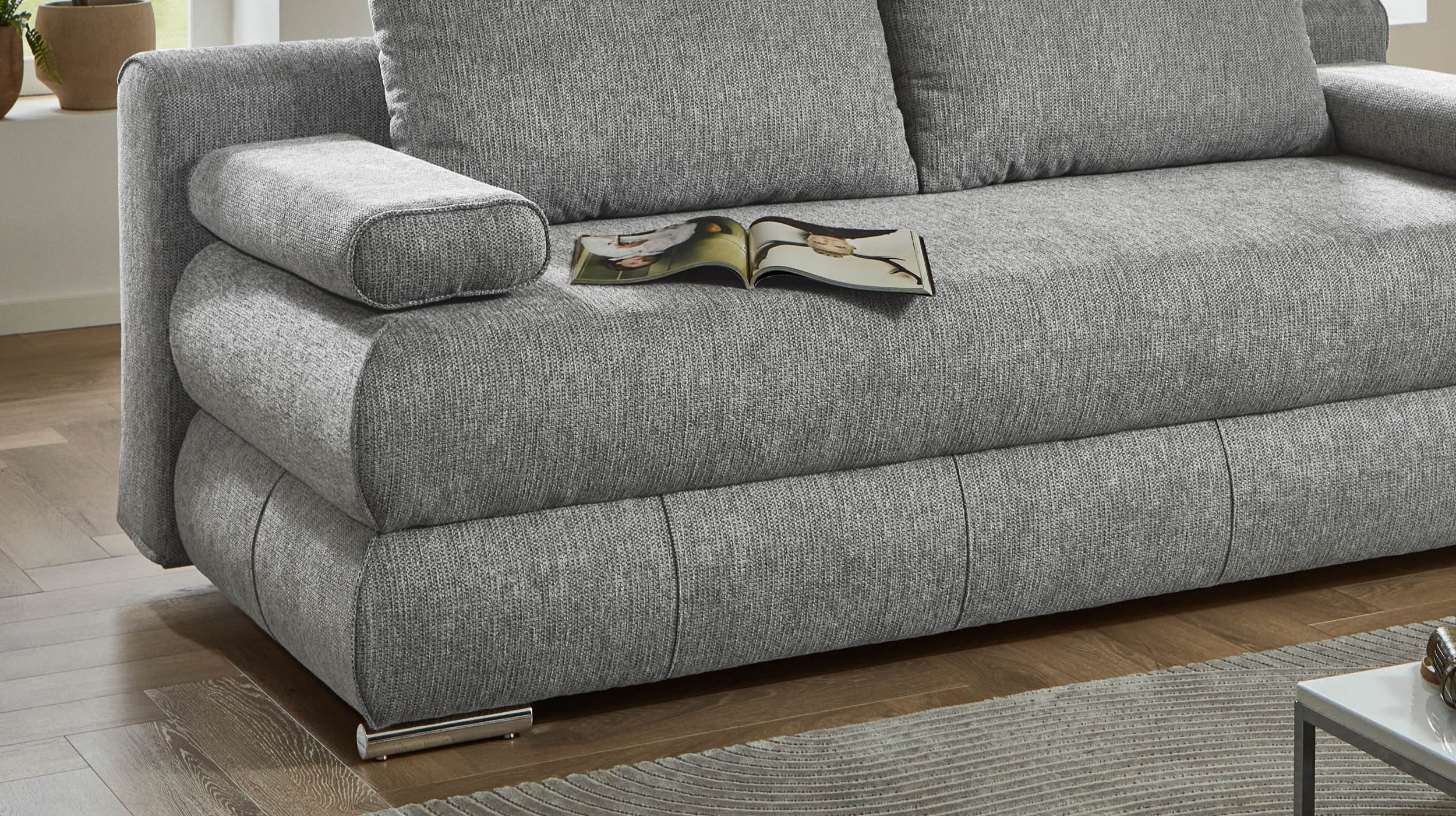 Schlafsofa mit Bettkasten grau 199 x 95 cm - BORNA