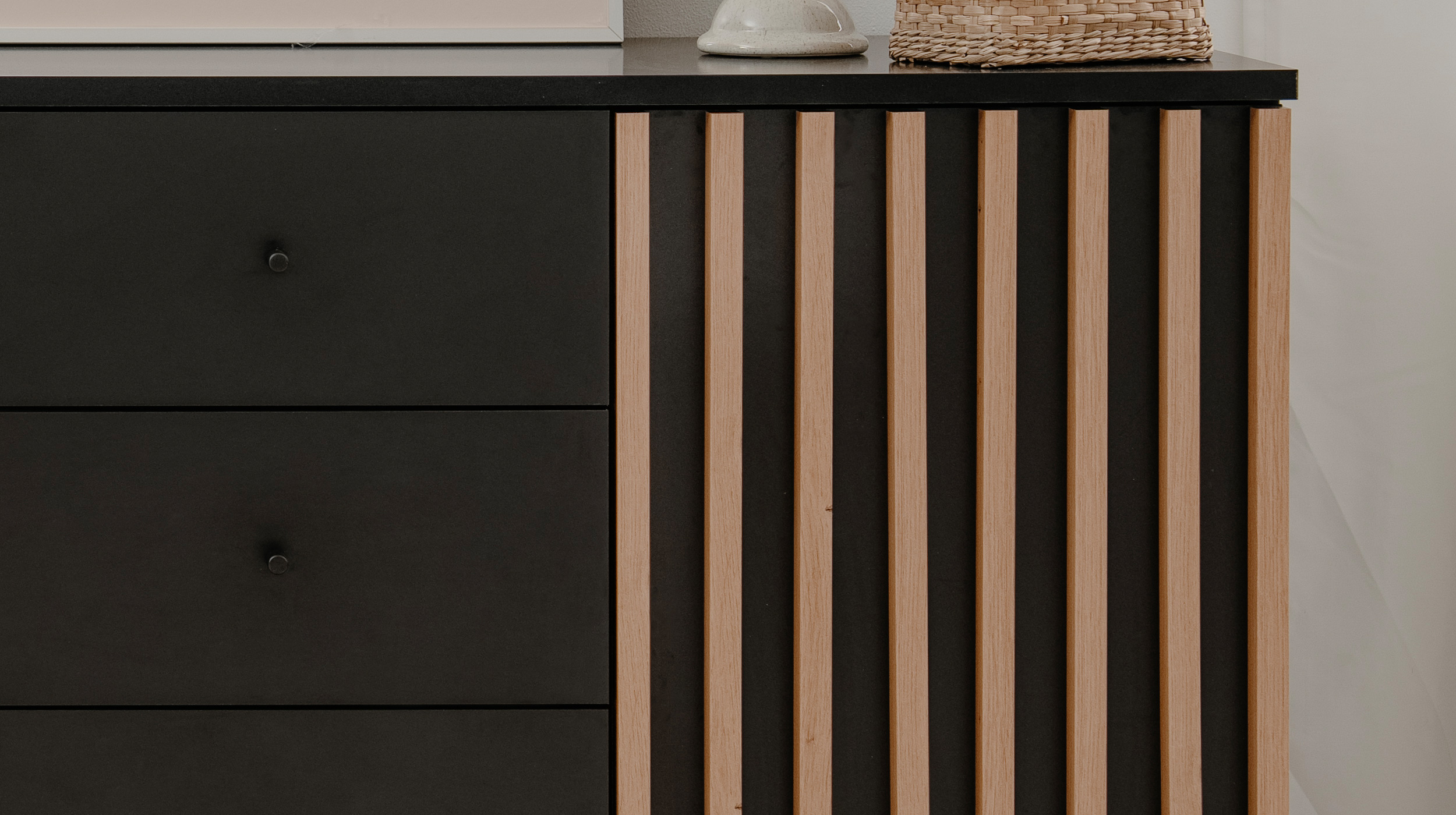 Sideboard schwarz Artisan Eiche - 4 Schubladen 160 cm - MONZA