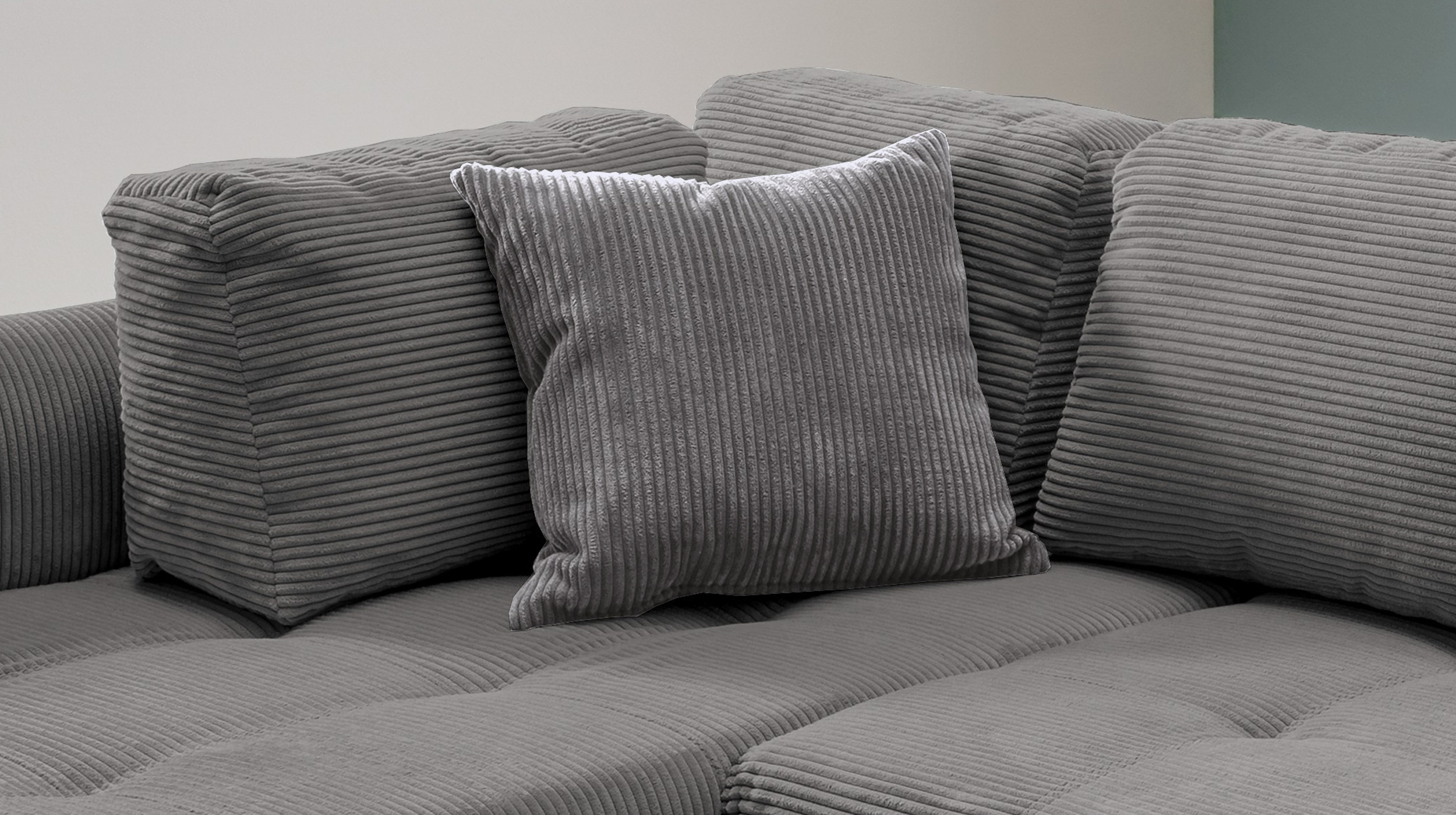 Ecksofa Cord grau Schlaffunktion Bettkasten OT links - LUNARO