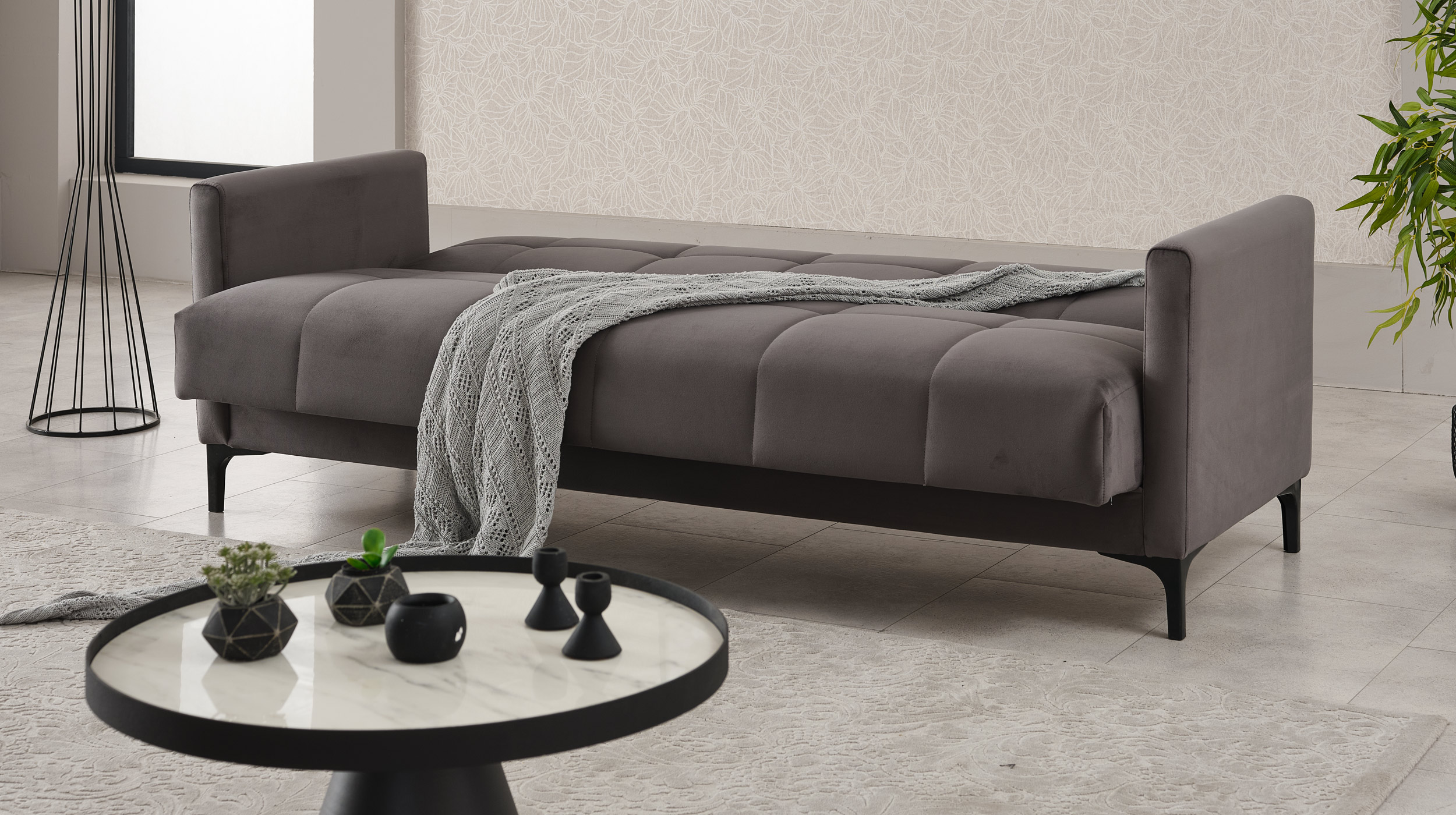 Einzelsofa grau Schlaffunktion Bettkasten ausziehbar 213 cm - PERU