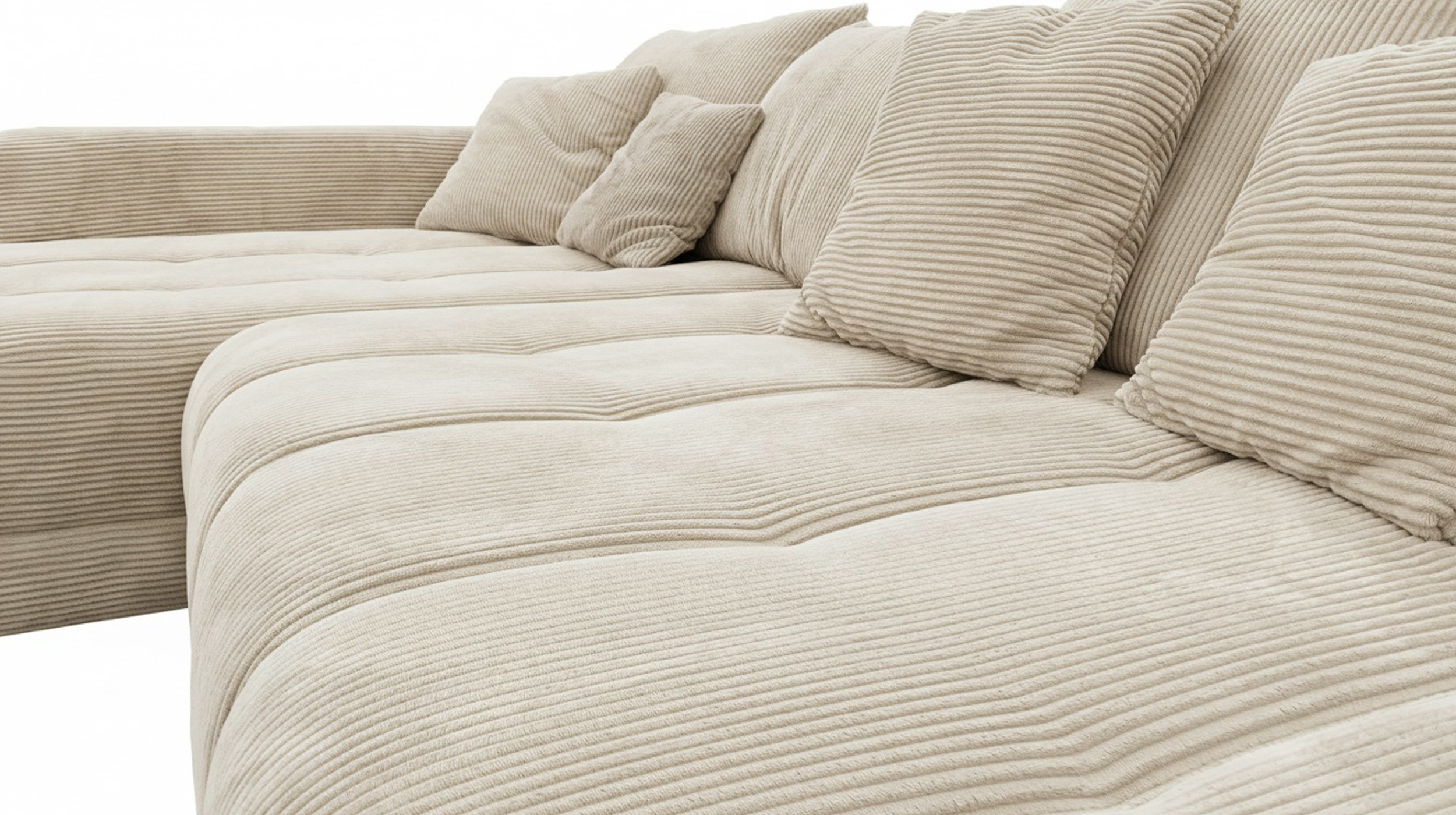 Ecksofa Cord beige elektrisch ausfahrbar 300 cm - OT links - ARTEMIS