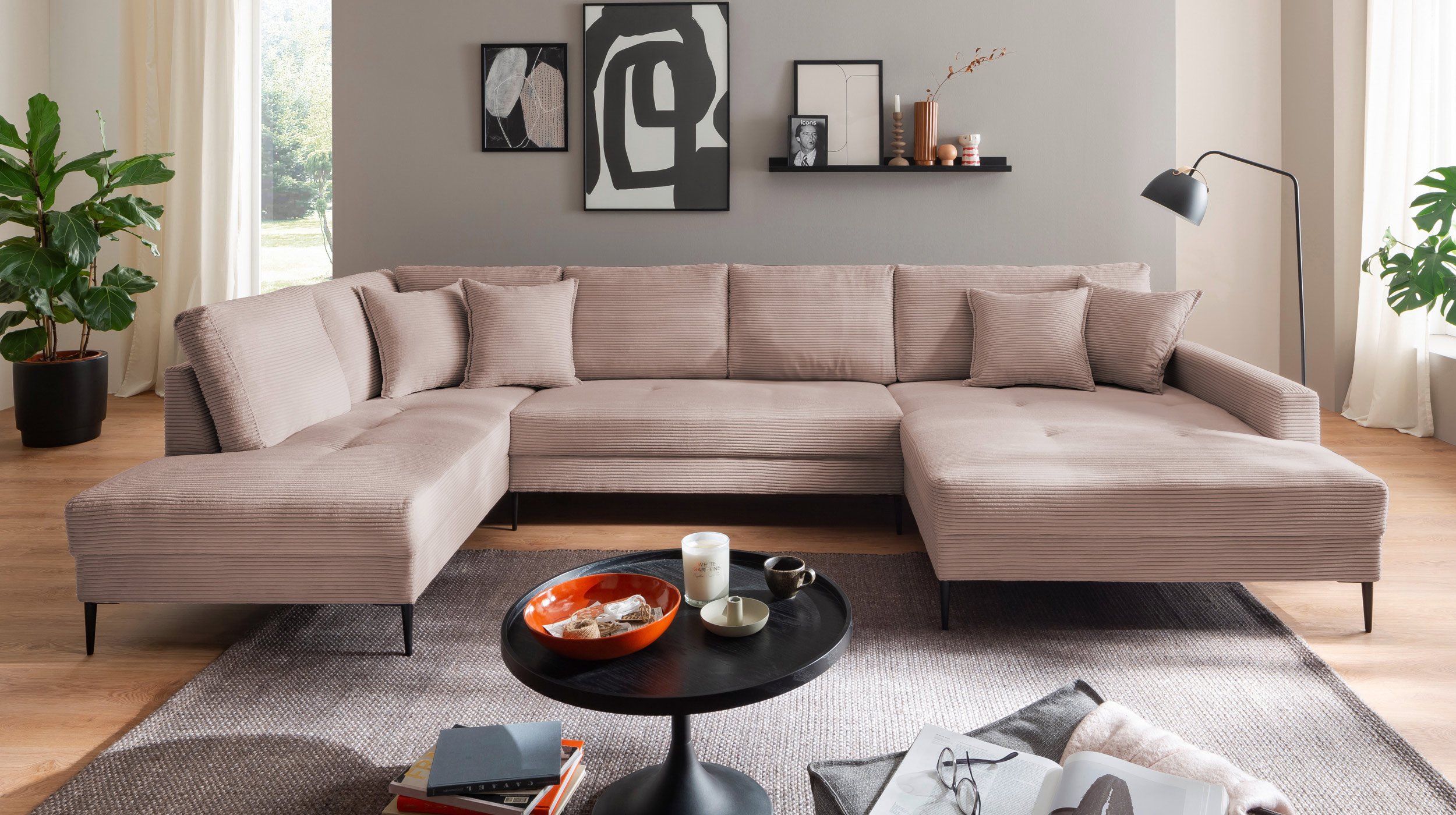 Wohnlandschaft Cord rosa - 360 cm - SUMMER 