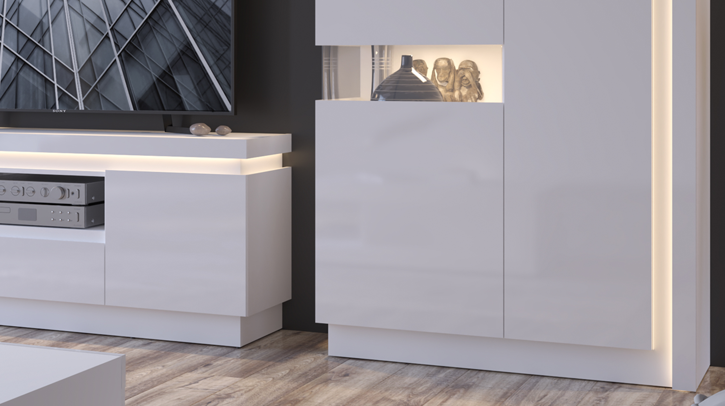 Highboard mit Beleuchtung weiß Hochglanz 108 cm - LYON