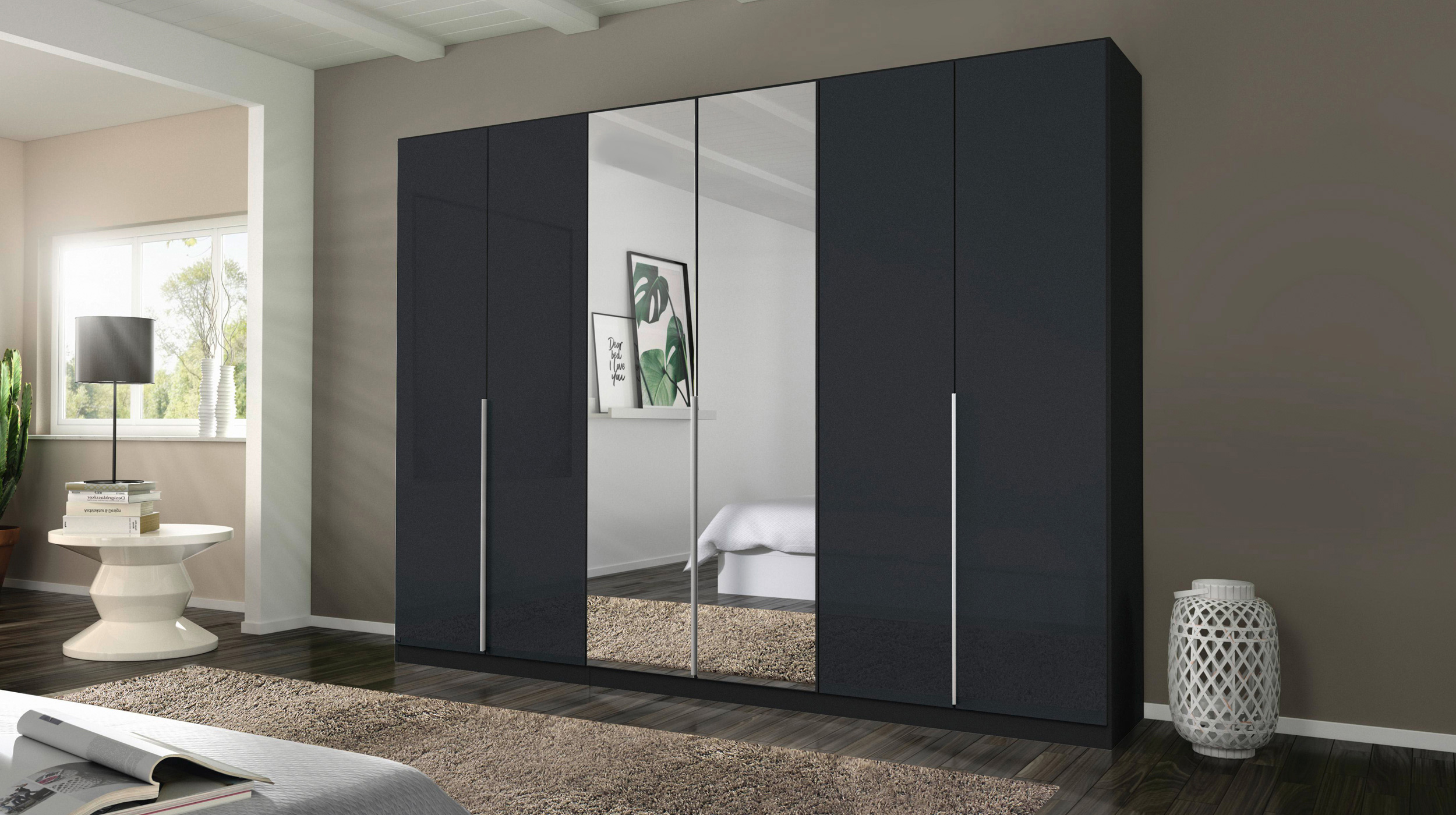 Kleiderschrank mit Spiegel - grau metallic - 271 cm - rauch - ALABAMA