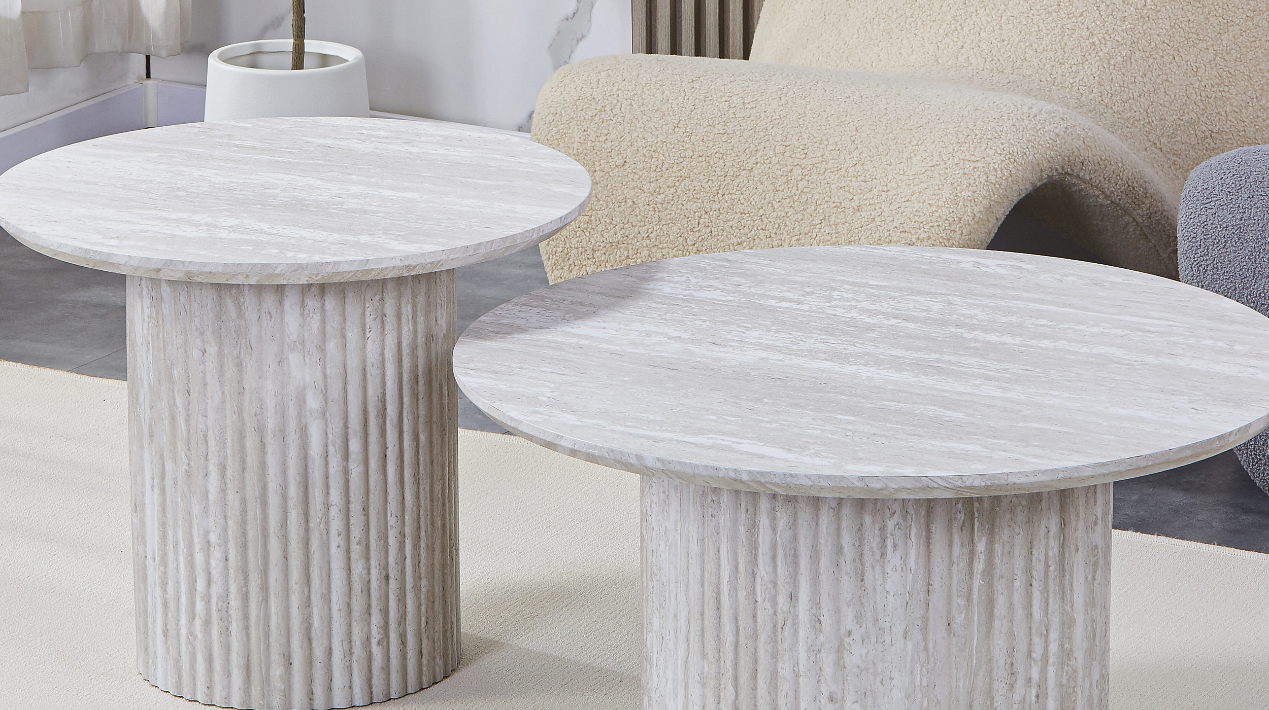 Couchtisch 2er-Set Kalksteinoptik weiß - 80 cm - 60 cm - LIANA