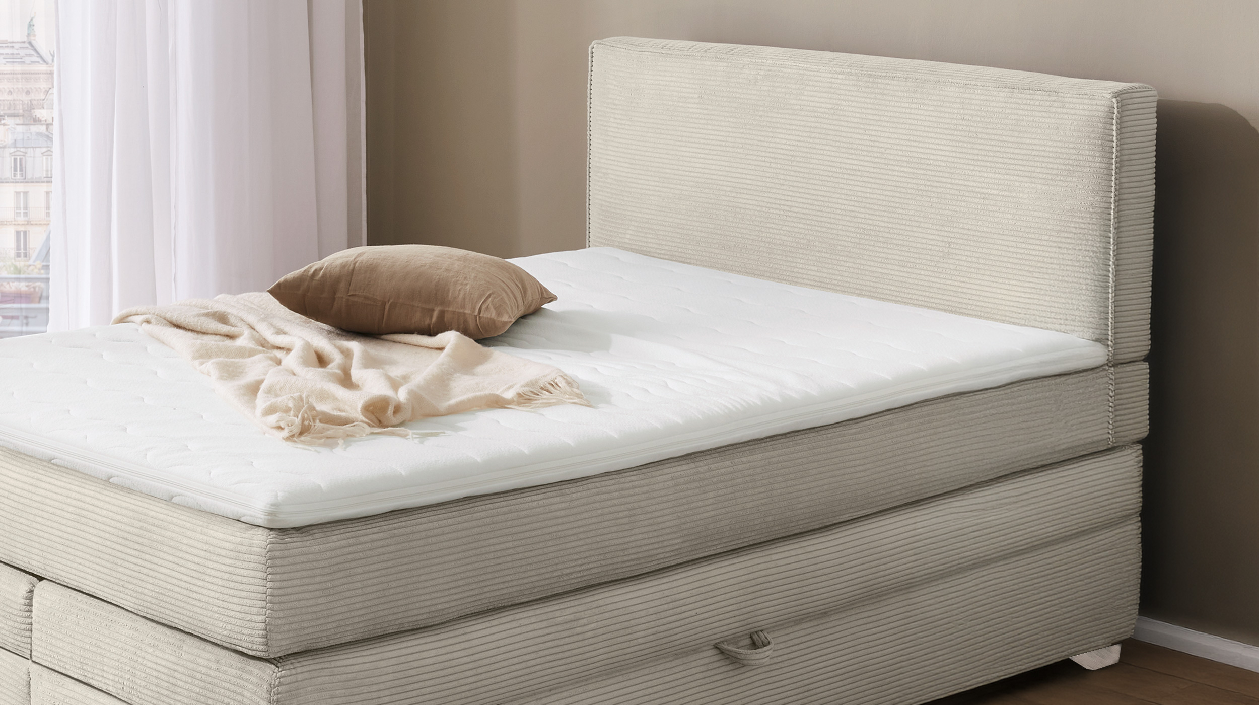 Boxspringbett Cord 140 x 200 cm grau-beige H2/H3 - ARABELLA 