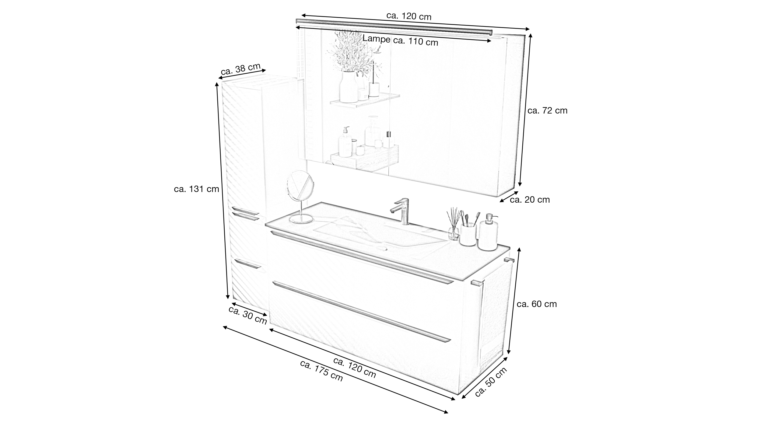Badmöbel-Set weiß glanz - 3 Teile mit HS - Waschtisch 120 cm - FERNANDA