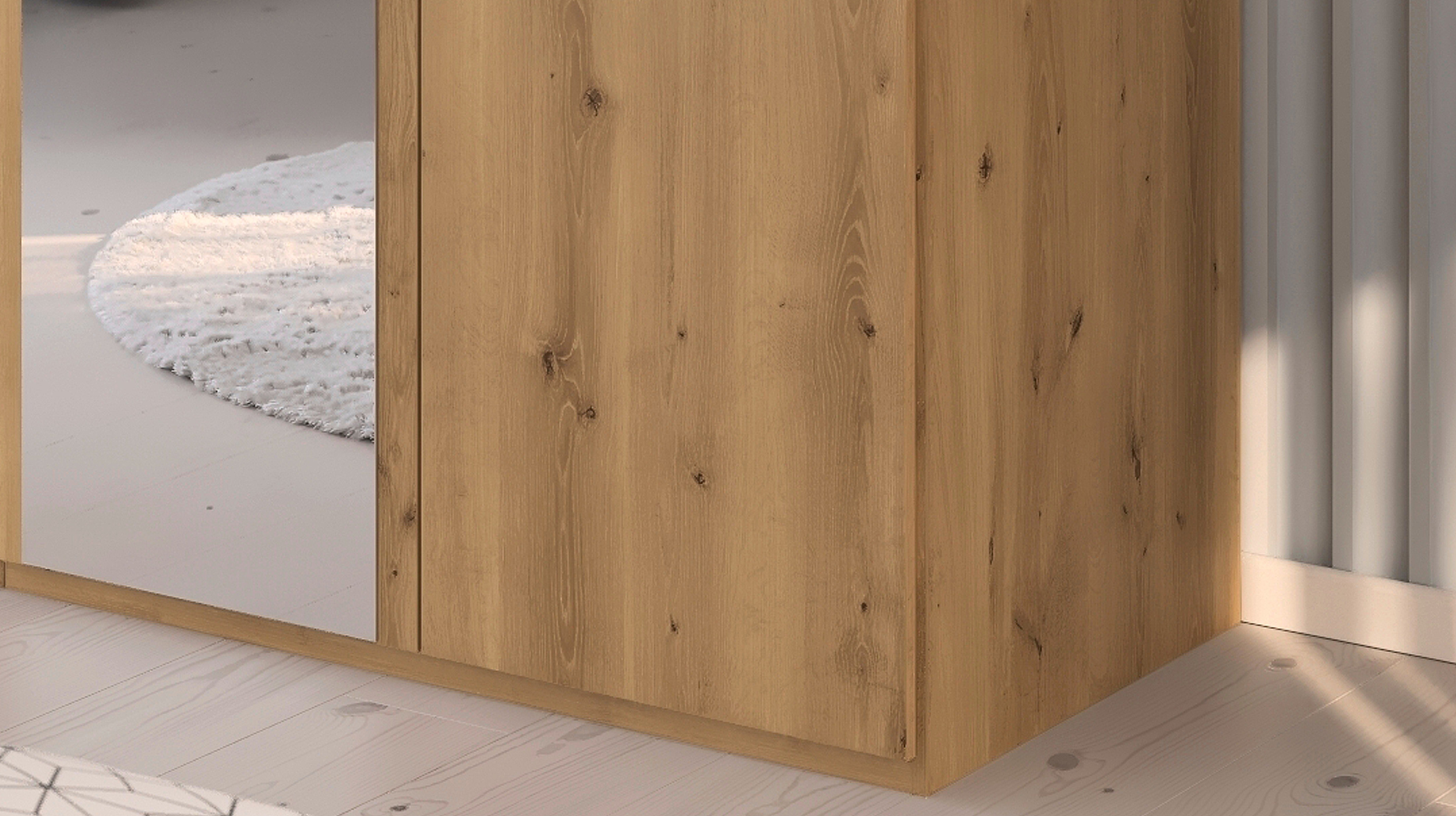 Kleiderschrank mit Spiegel - Asteiche - 151 cm - rauch - EVELYN