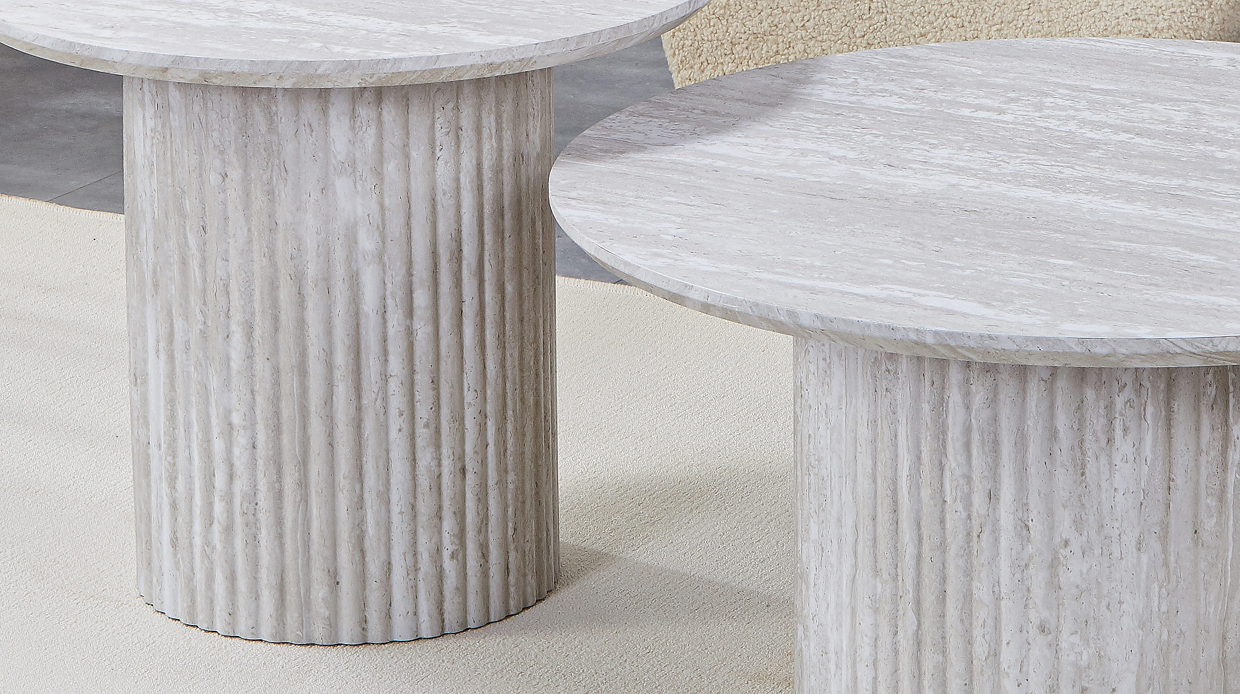 Couchtisch 2er-Set Kalksteinoptik weiß - 80 cm - 60 cm - LIANA