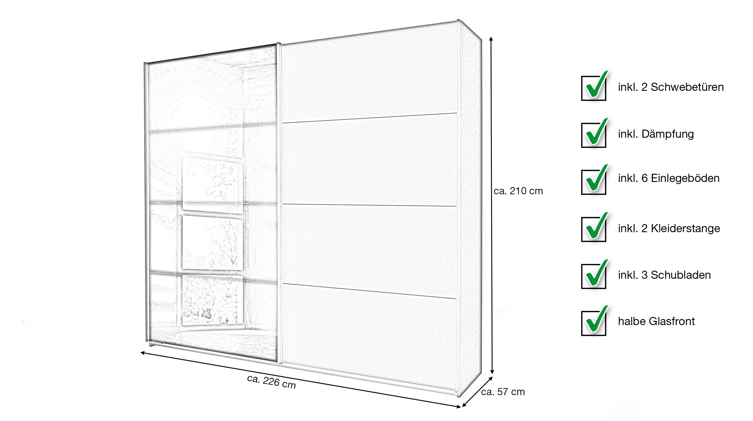 Schwebetürenschrank grau 226 cm von rauch - Glasfront - QUADRA