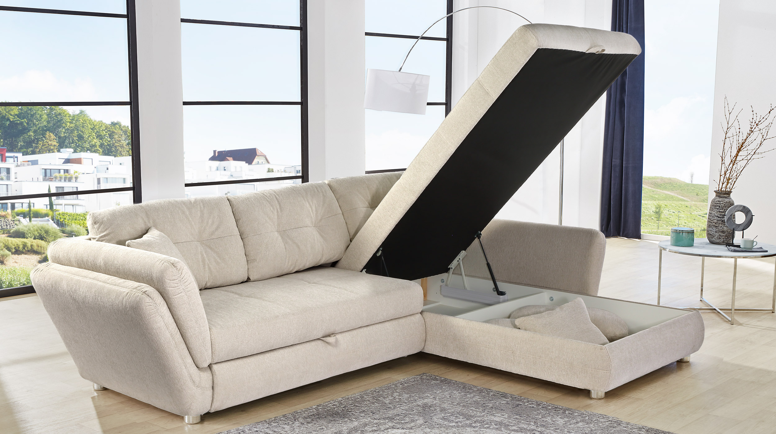Ecksofa mit Schlaffunktion beige - 297 x 207 cm - JENGEN