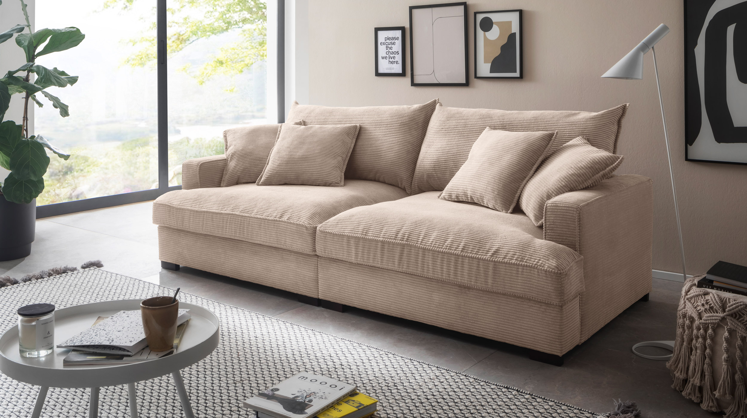 Big Sofa Cord beige - 242 cm - Nosagunterfederung - TRIBECCA 