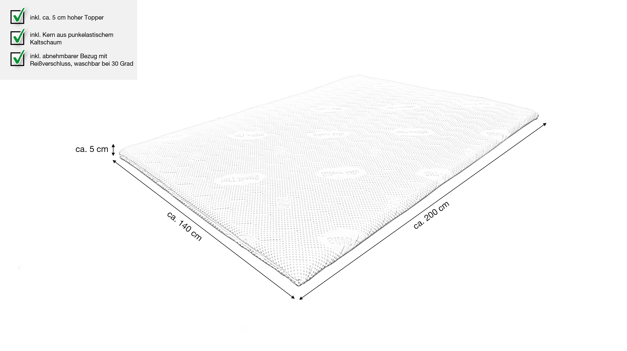 Kaltschaum - Topper 140 x 200 cm Höhe 5 cm - AREZZO