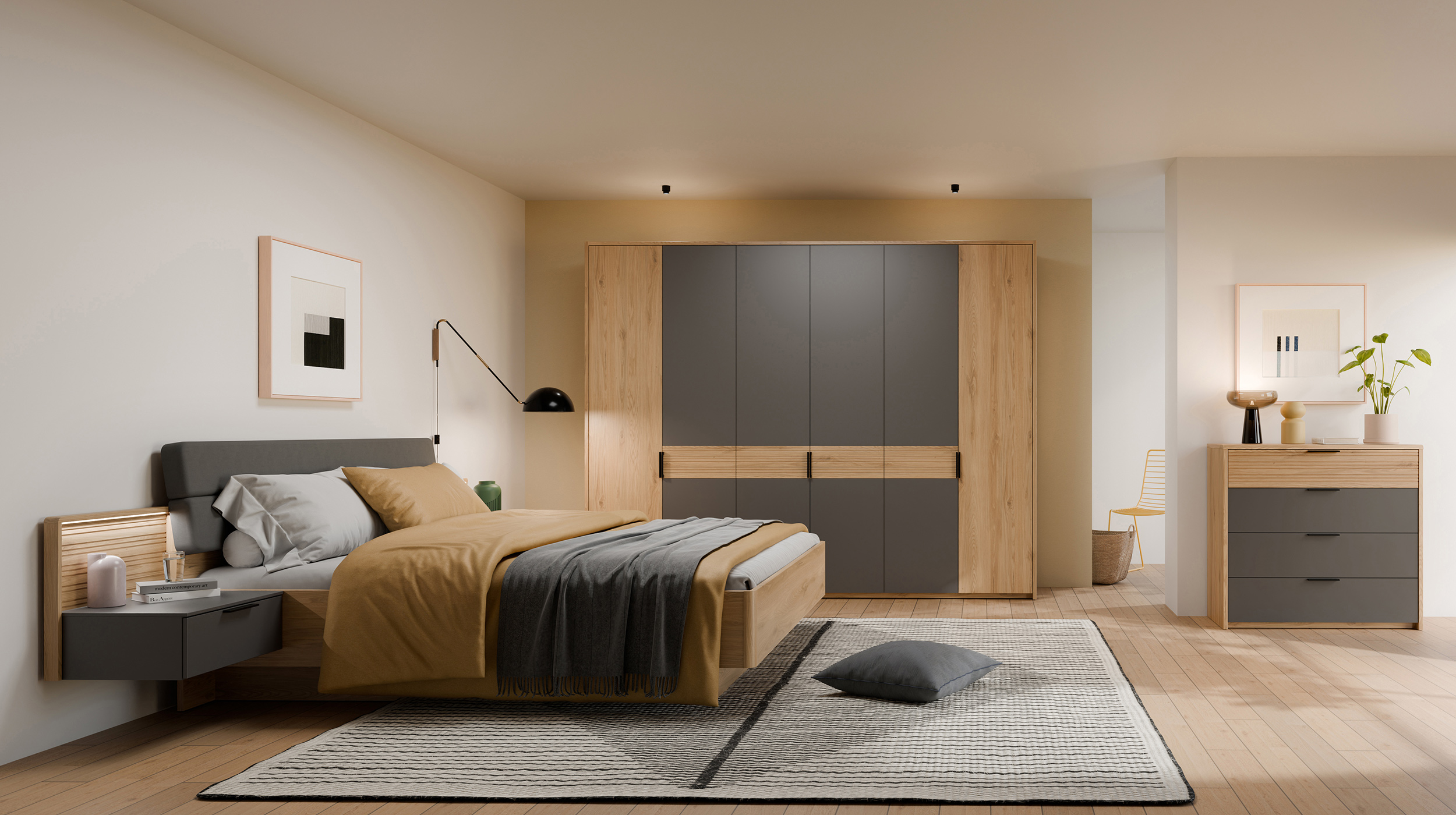 Kleiderschrank Wildeiche grau 266 cm - 6-türig - VALPECULA 