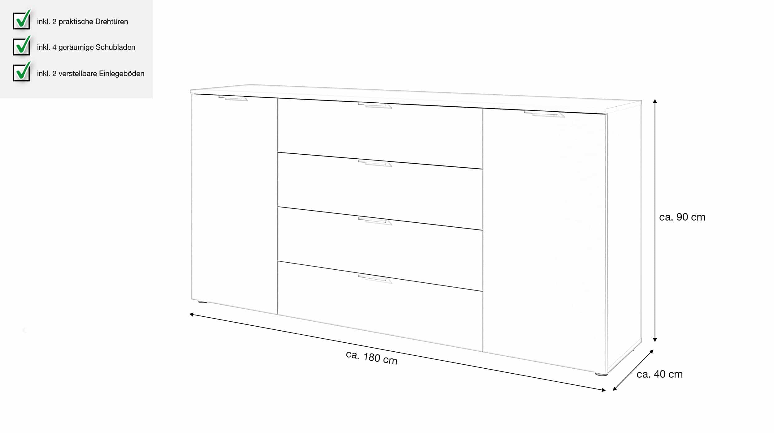 Sideboard mit 4 Schubladen grün 180 cm - LINZ